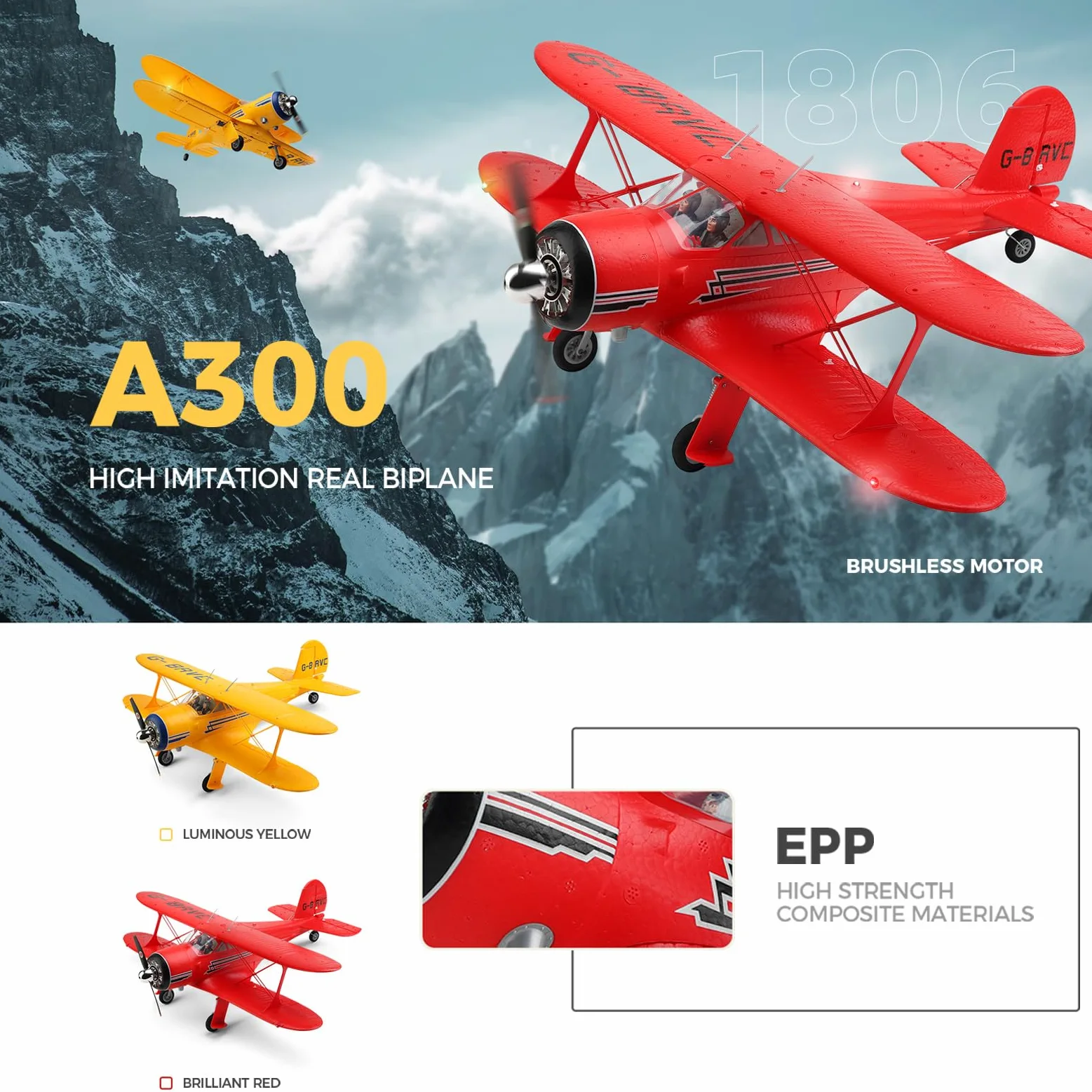 RC Aereo Wltoys A300 Aereo radiocomandato 2,4 GHz giroscopio a 6 assi 6 g volo orizzontale 3D stunt luci LED allarme batteria scarica regalo per bambini adulti rosso