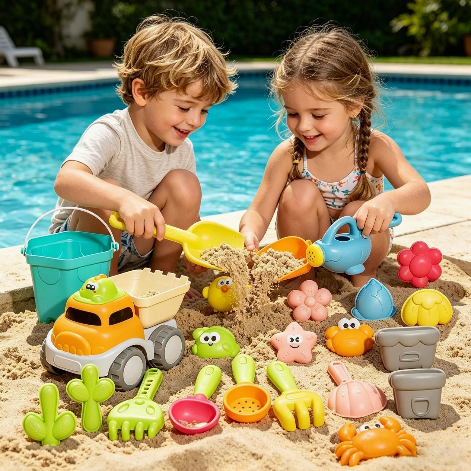 Giocattoli da Spiaggia ai Bambini Divertenti Giochi di Scavo in 25 Pezzi | giochi da spiaggia per Piscina Acqua Nuoto Immersioni Vacanze Estive Famiglia All'aperto Esterno