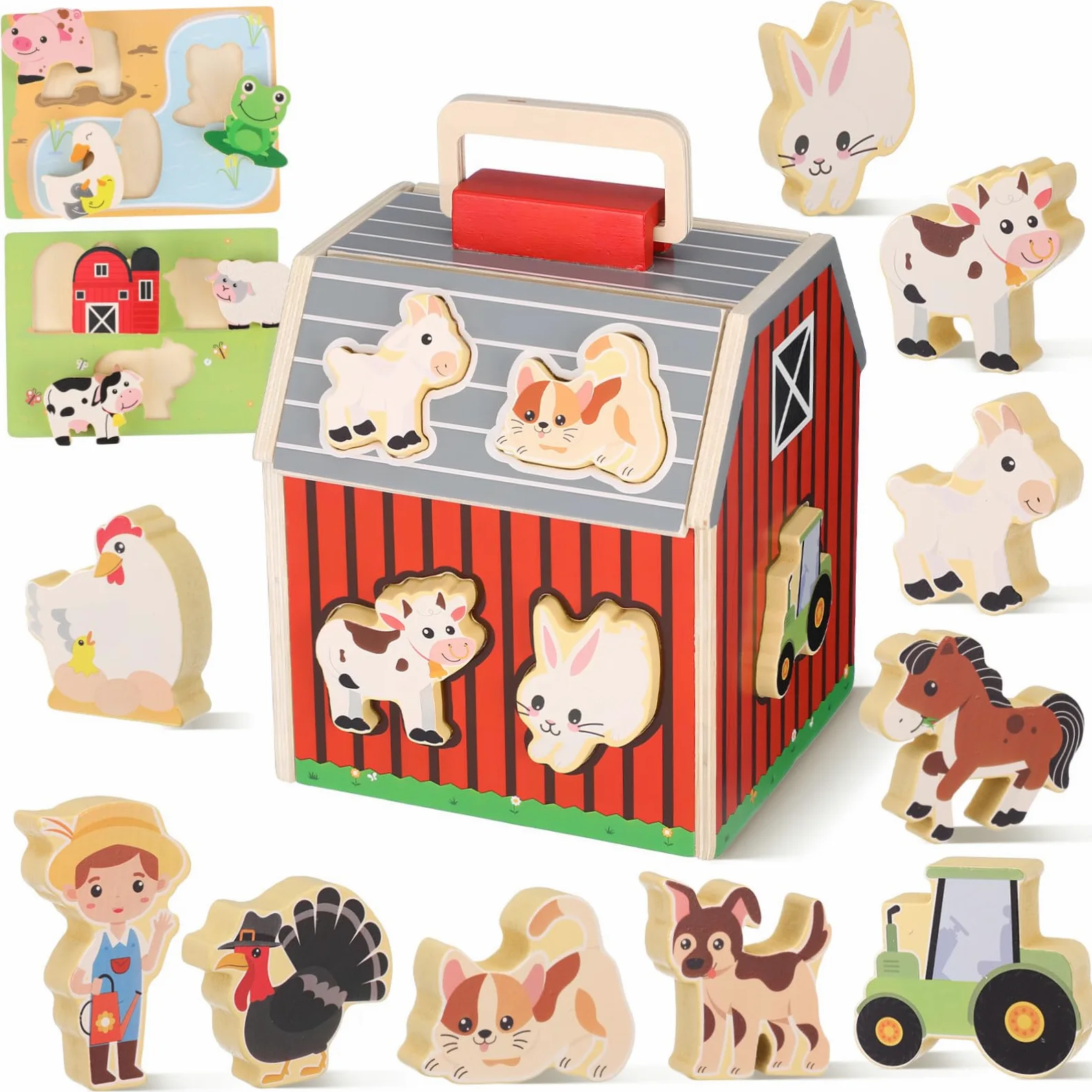 Abaodam Giocattolo Fattoria in Legno Montessori per Bambini | Anima Attivita Prescolari, Supporto Cognitivo e Coordinazione Occhio Mano, per Giochi All'aperto