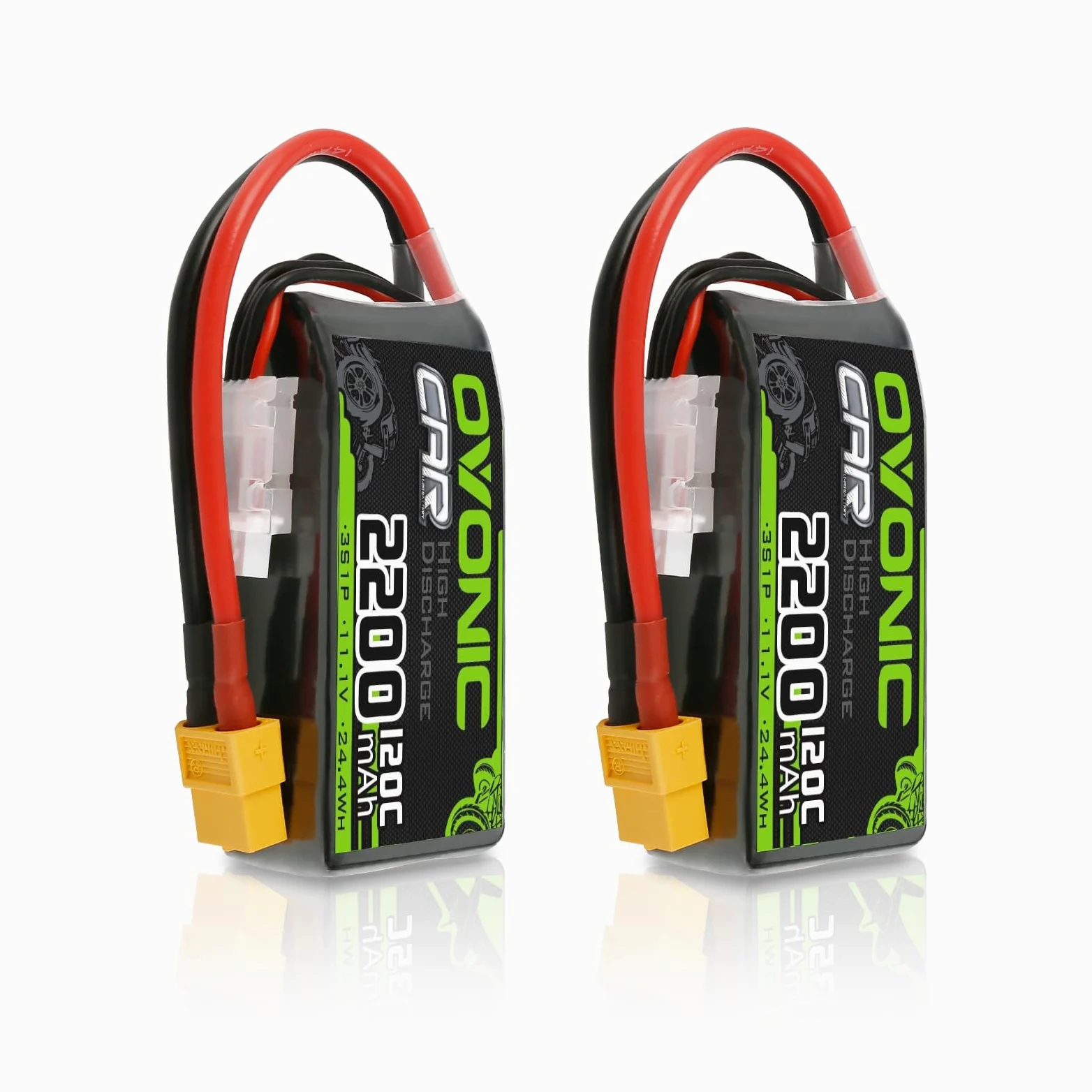 OVONIC Batteria 3s Lipo da 11,1 V 120 C 2200 mAh Shorty Pack con spina XT60 per aerei ed elicotteri Speciale per auto RC 1:14 (confezione da 2)