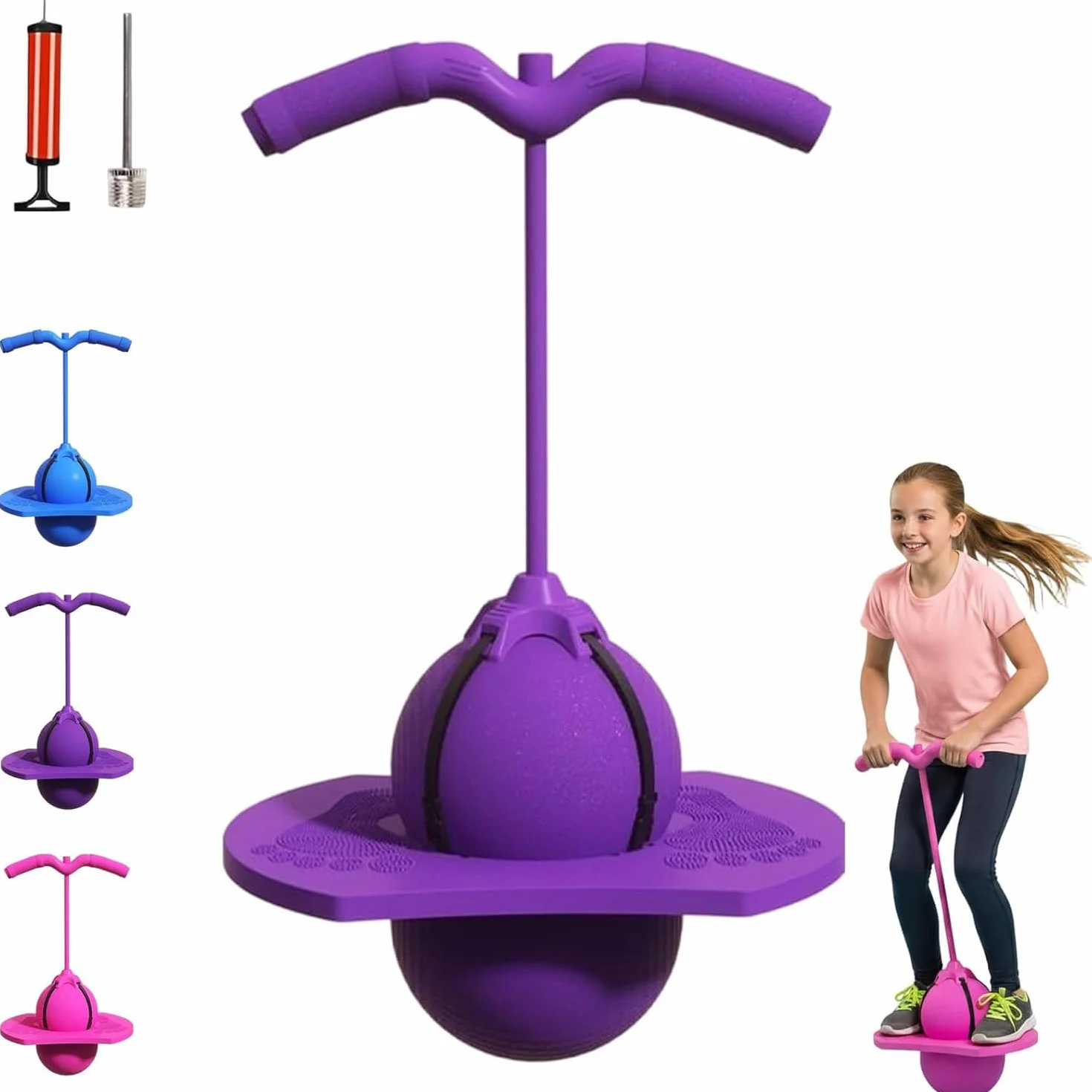 Pallone Salterino Balance per Bambini, Pogo Ball con Maniglia, Base Antiscivolo, Giocattolo Sportivo per Interno & Esterno, Gioco e Fitness per Bambini e Adulti (Viola)