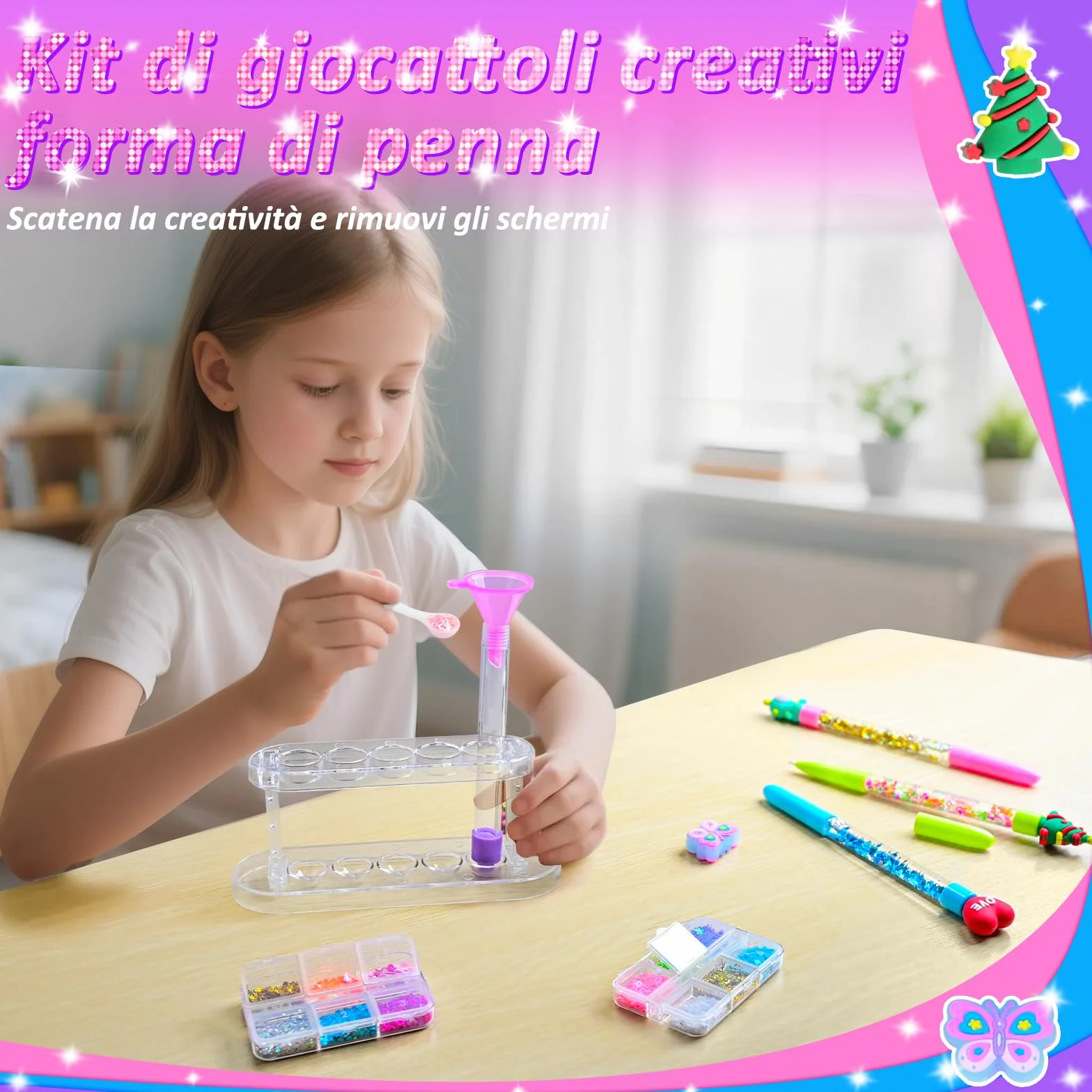 MOMUSE Kit Creativo Penne 50 Accessori, Fabbrica Penne per Bambini 6-10 Anni, Idee Regalo
