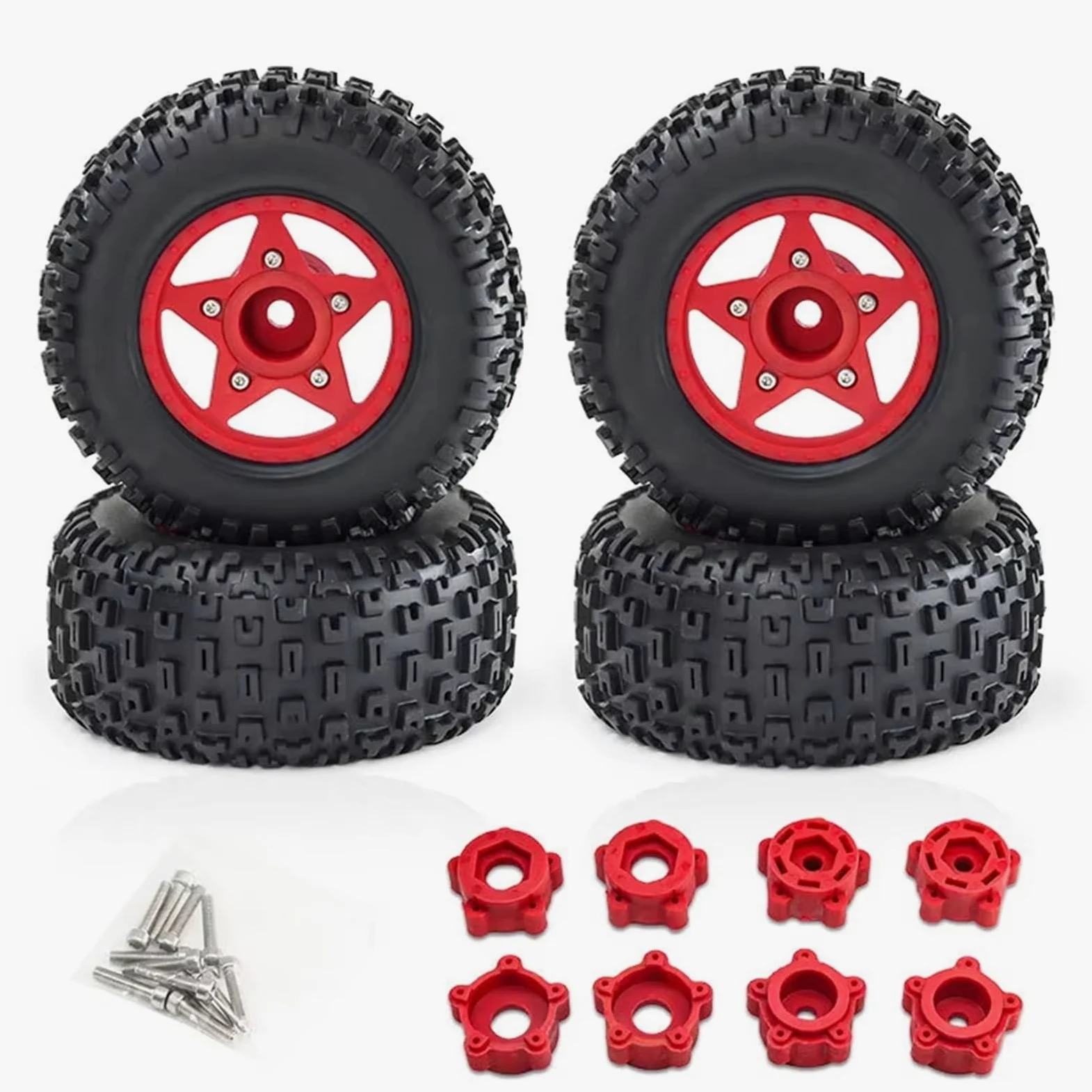 Auto RC Accessori per Traxxas per Slash per ARRMA per SENTON 1/8 1/10 RC Auto 4 Pezzi 110mm Pneumatico per Camion A Breve Corso con 12mm 14mm 17mm Ruota Esagonale(Red)