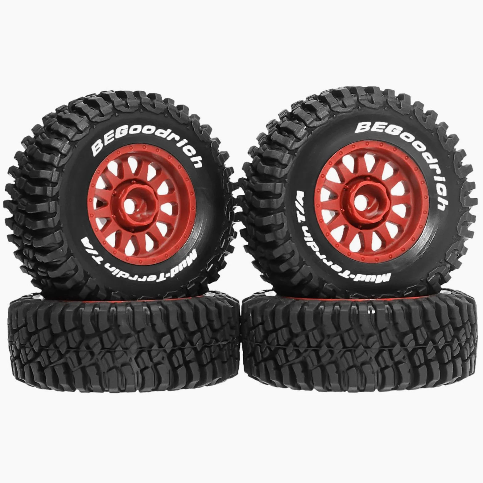 4 Pezzi RC Car Tires Ruote E Pneumatici per Auto Radiocomandate Ricambio Robusto Mozzi Universali Facile Montaggio Adatti per Modellismo su, Rosso