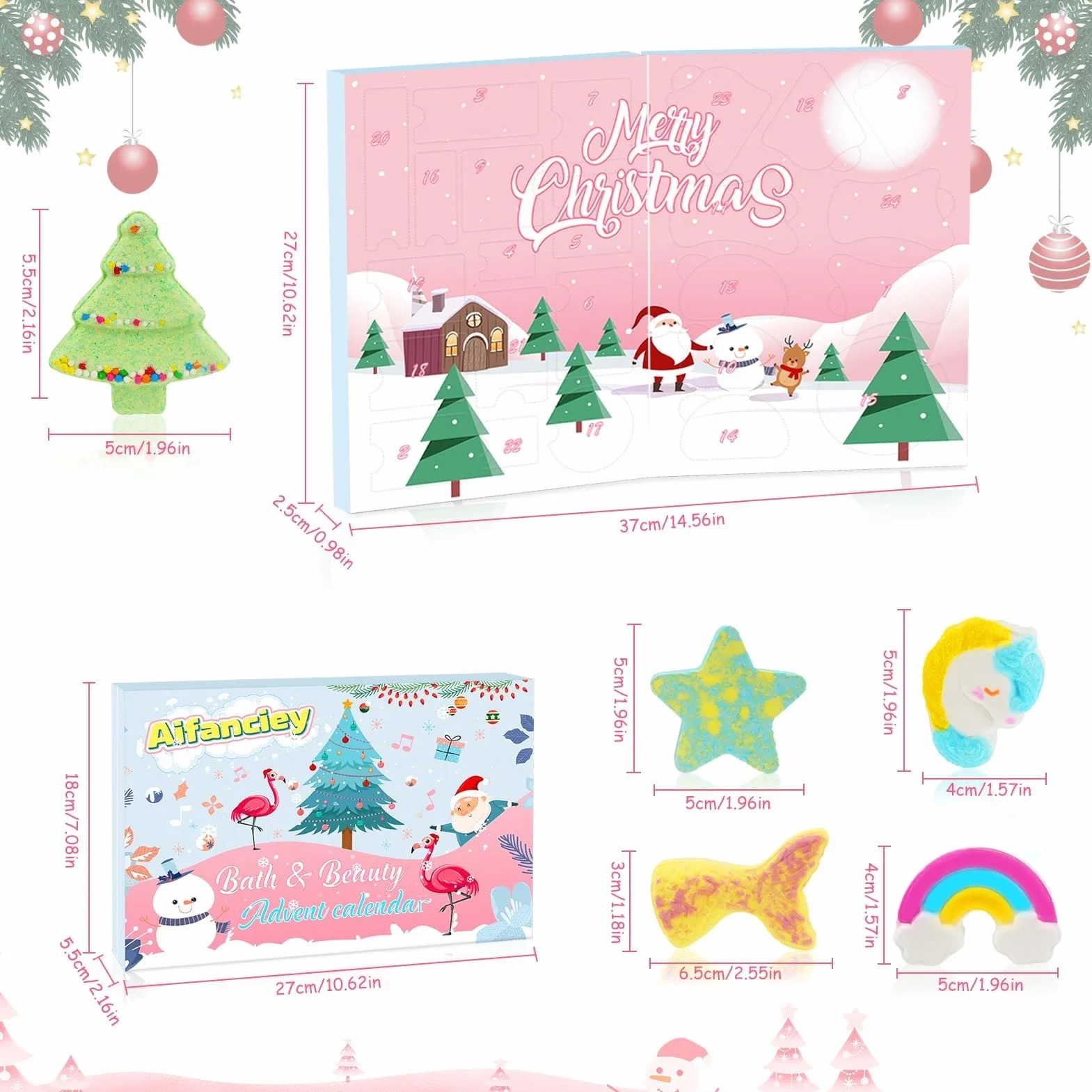 Aifanciey Calendario Avvento Bambini 2025, Unicorno Stella Calendario Bombe da Bagno Sorpresa Idee Regalo Natale, Compleanno per Bambini Ragazze 4 5 6 7 8 9 Anni, rosa