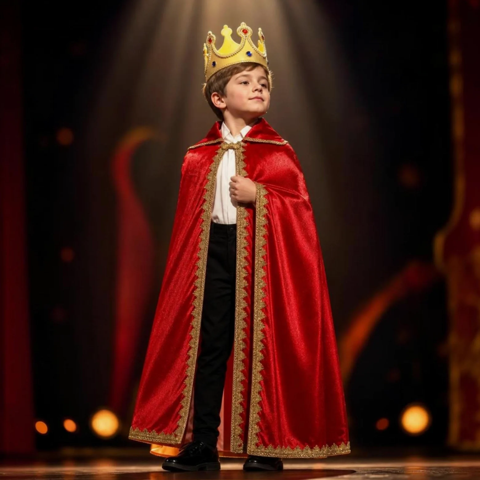 Mantello per Bambini Mantello di Regalità Costume Tunica Corona Dorato E Fodera Chiara Lavorazione in Poliestere Adatto per Rappresentazioni Cerimonie Scolastiche Feste, 110CM, style to 4