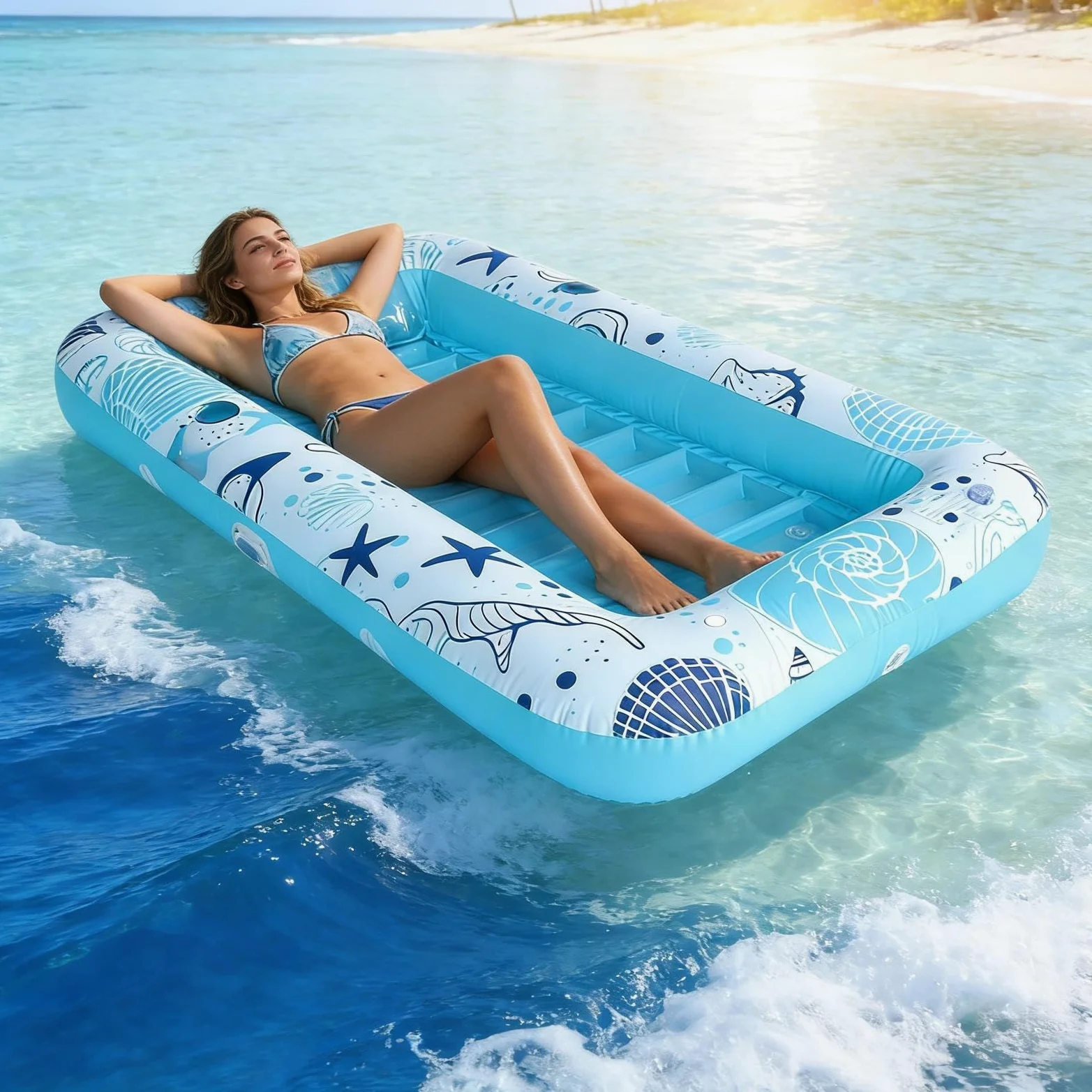 Lettino gonfiabile per piscina, lettino prendisole con portabicchieri, sedia galleggiante da 180 x 86 cm, sedile in PVC resistente, accessorio estivo moderno con design rilassante, attrezzatura per le