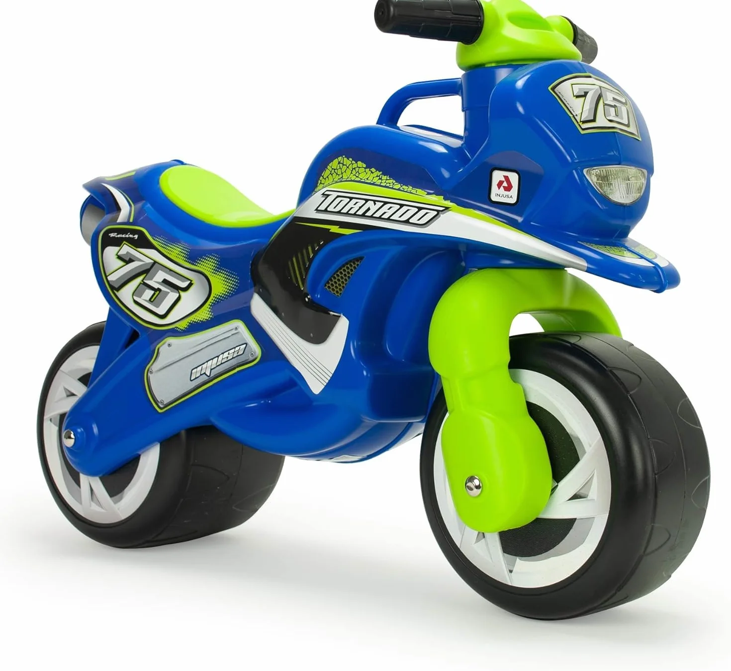 INJUSA Moto Cancelli Tundra Tornado Blu Verde Ruote larghe Plastica Maniglia Trasporto Bambini +18 Mesi