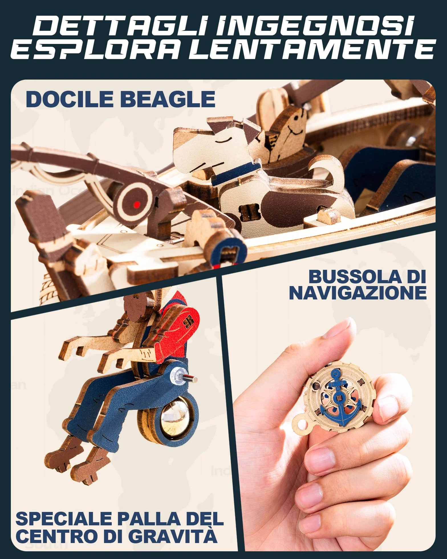 ROKR 3D Puzzle in Legno Barca, Modellismo da costruire Adulti Pescatore Oceanico, Oscillazione Gravitazionale Decorazione, Regali per adulti e bambini, Ocean Fisher MCD02