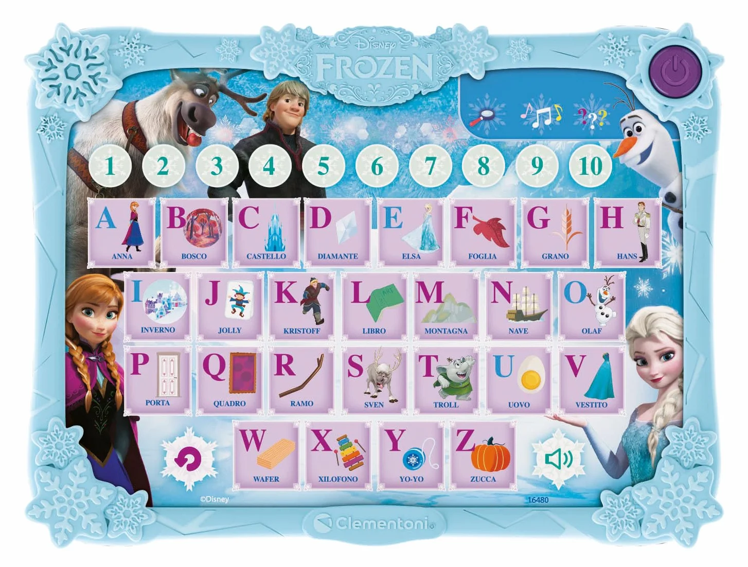 Clementoni - Computer Kid, Disney Frozen Alphabet Pad, Alfabetiere Interattivo, Gioco Educativo 4+ Anni, con attività Elettroniche per Scoprire Lettere, Parole e Numeri, Lingua Italiana, 16480