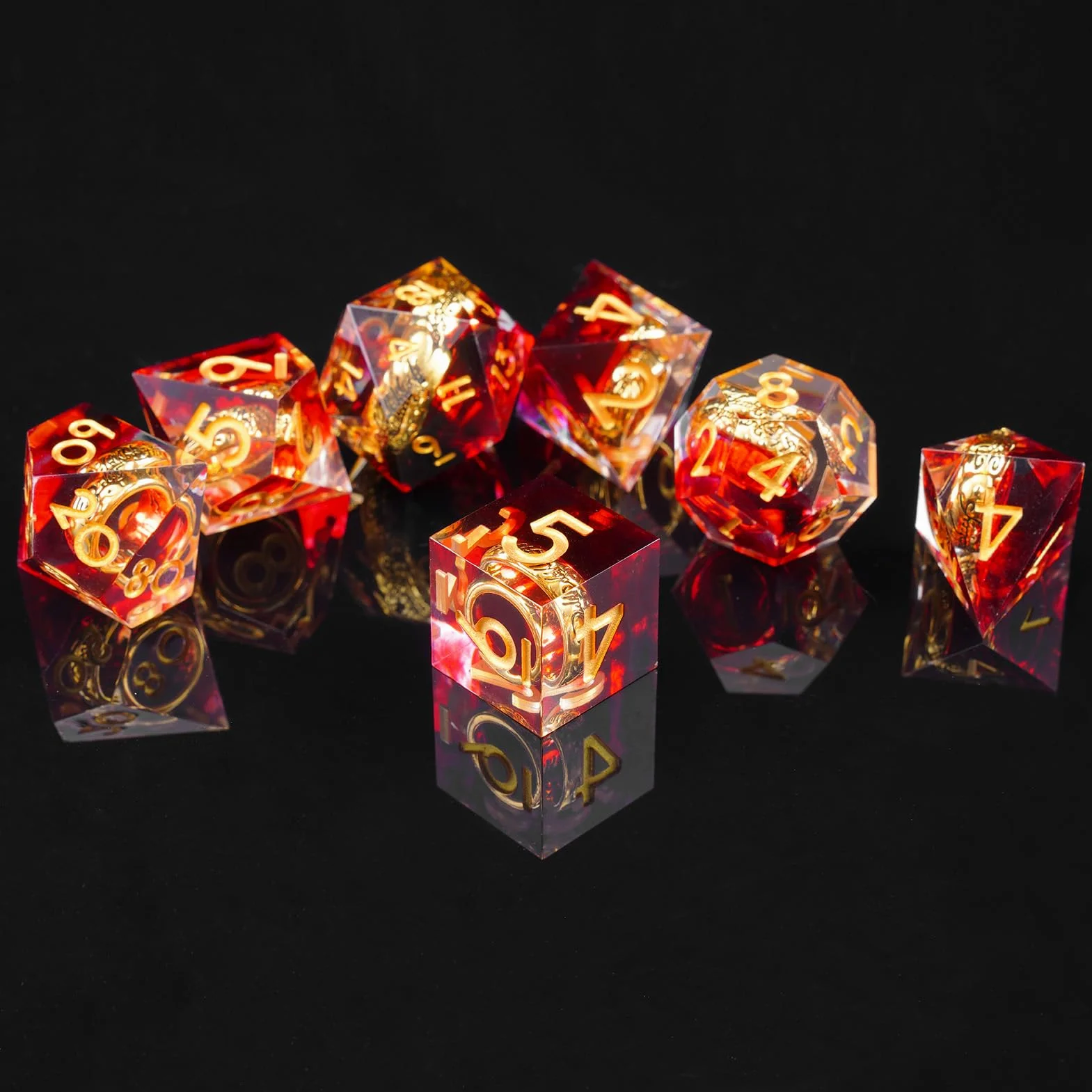 ORUZA DND - Set di dadi D&D fatti a mano, in resina sintetica con bordi appuntiti, per dungeon e dragon, Pathfinder, giochi da tavolo RPG MTG, con confezione regalo, 7 pezzi