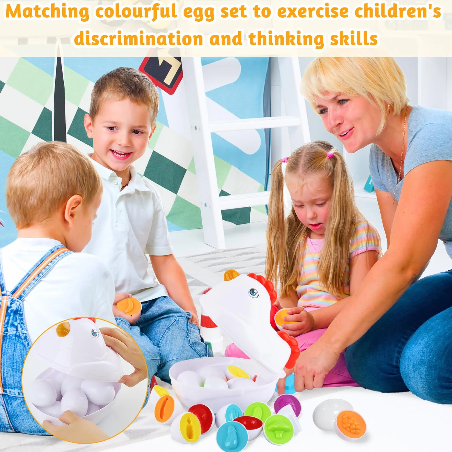 Uova Montessori, 12 Uova Abbinate Giocattoli, Stockaggio Automobile Gallina, Giocattoli Sensoriali, Sviluppo Competenze Triage, L'Educazione Prescolare, Pasqua (Verdure Colorate)
