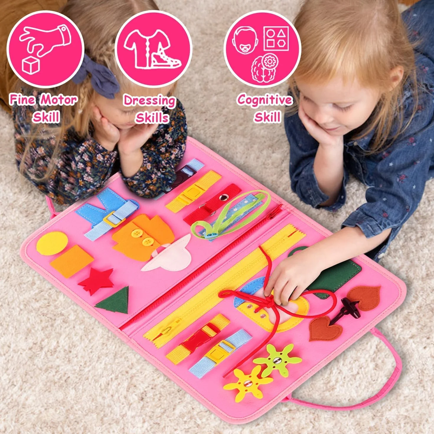 Montessori Busy Board 28x21cm Tavola Sensoriale Educativa per Bambini Rosa