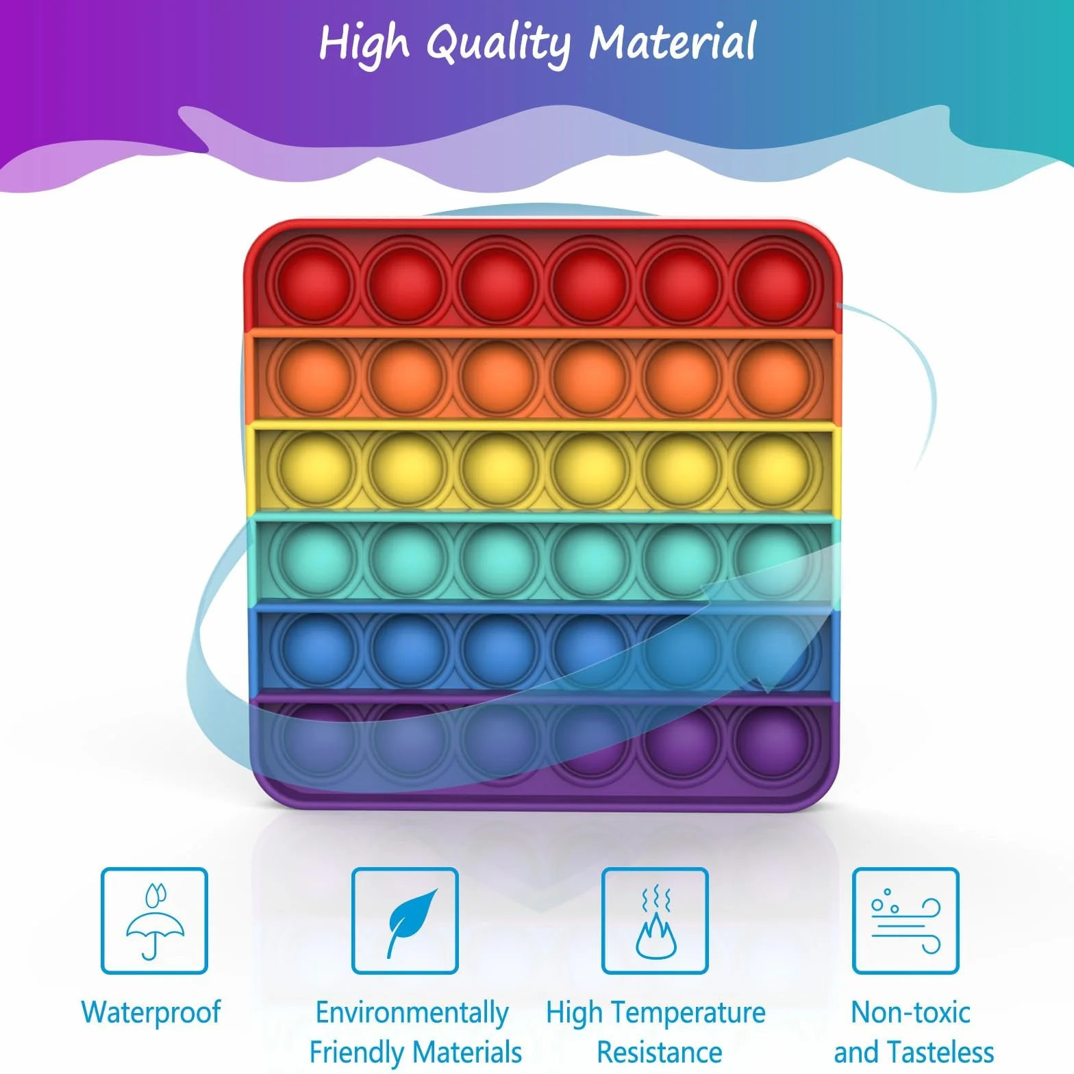 Giocattolo Sensoriale Pop Fidget Silicone Quadrato Multicolore Antistress per Bambini