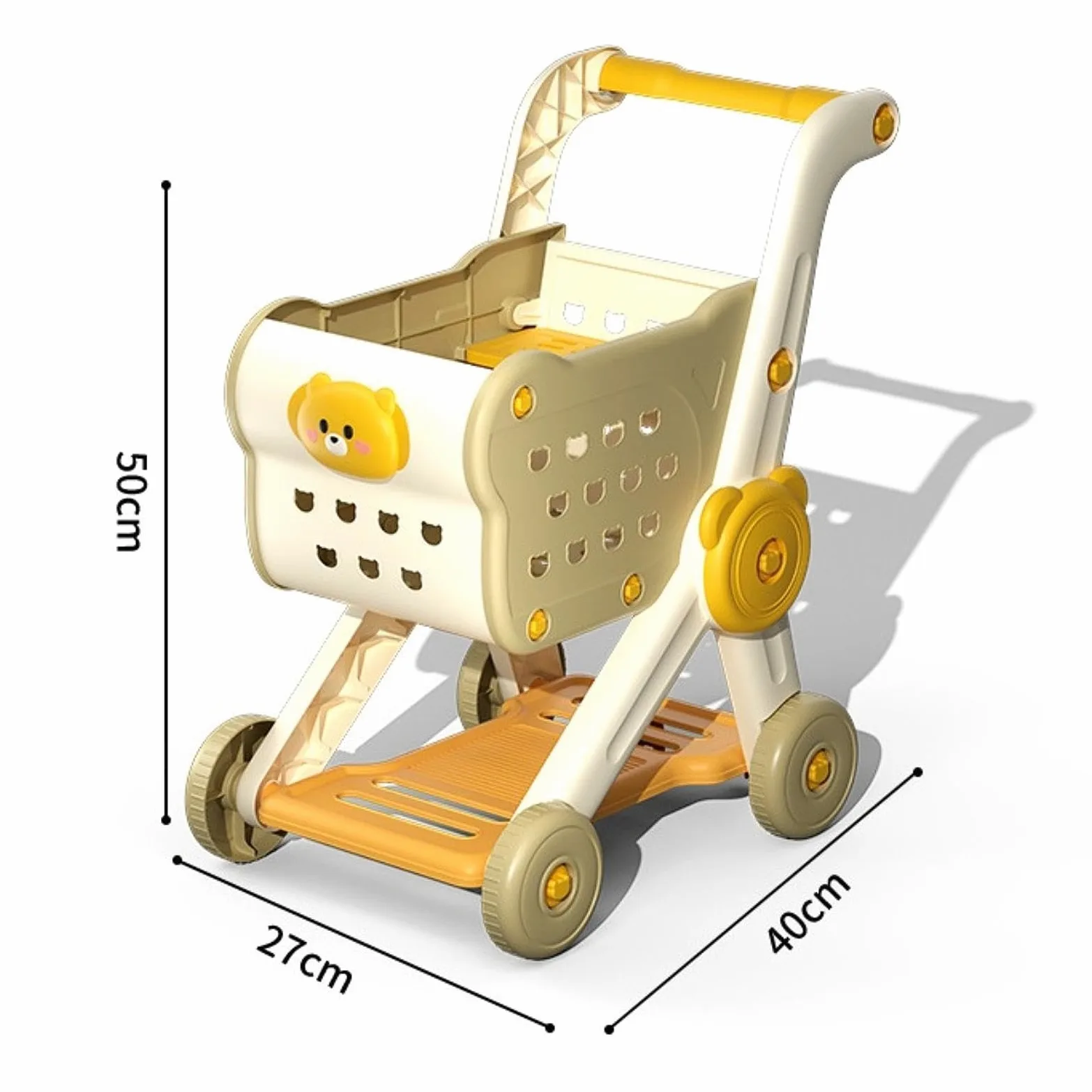 Carrello Supermercato Bambini Set Giocattolo Carrello Spesa Accessori Cucina Portaoggetti Ampio Facile da Usare Adatto per Gioco Simulato Regalo, Beige