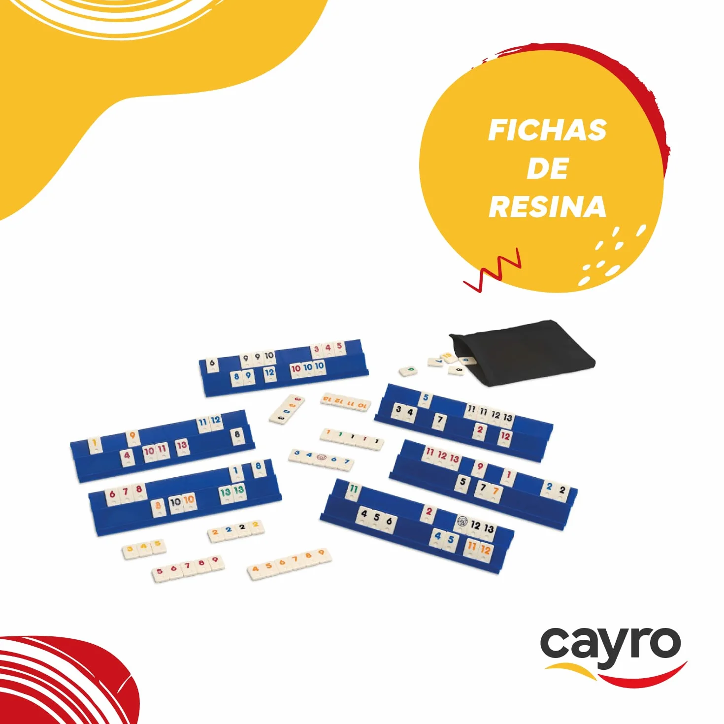 Cayro - Rummi - + 8 Anni - Modello Classico - Divertenti Giochi da Tavolo per Bambini e Adulti - 159 Pezzi, 1 Borsa in Tessuto e 6 Supporti - da 2 a 6 Giocatori