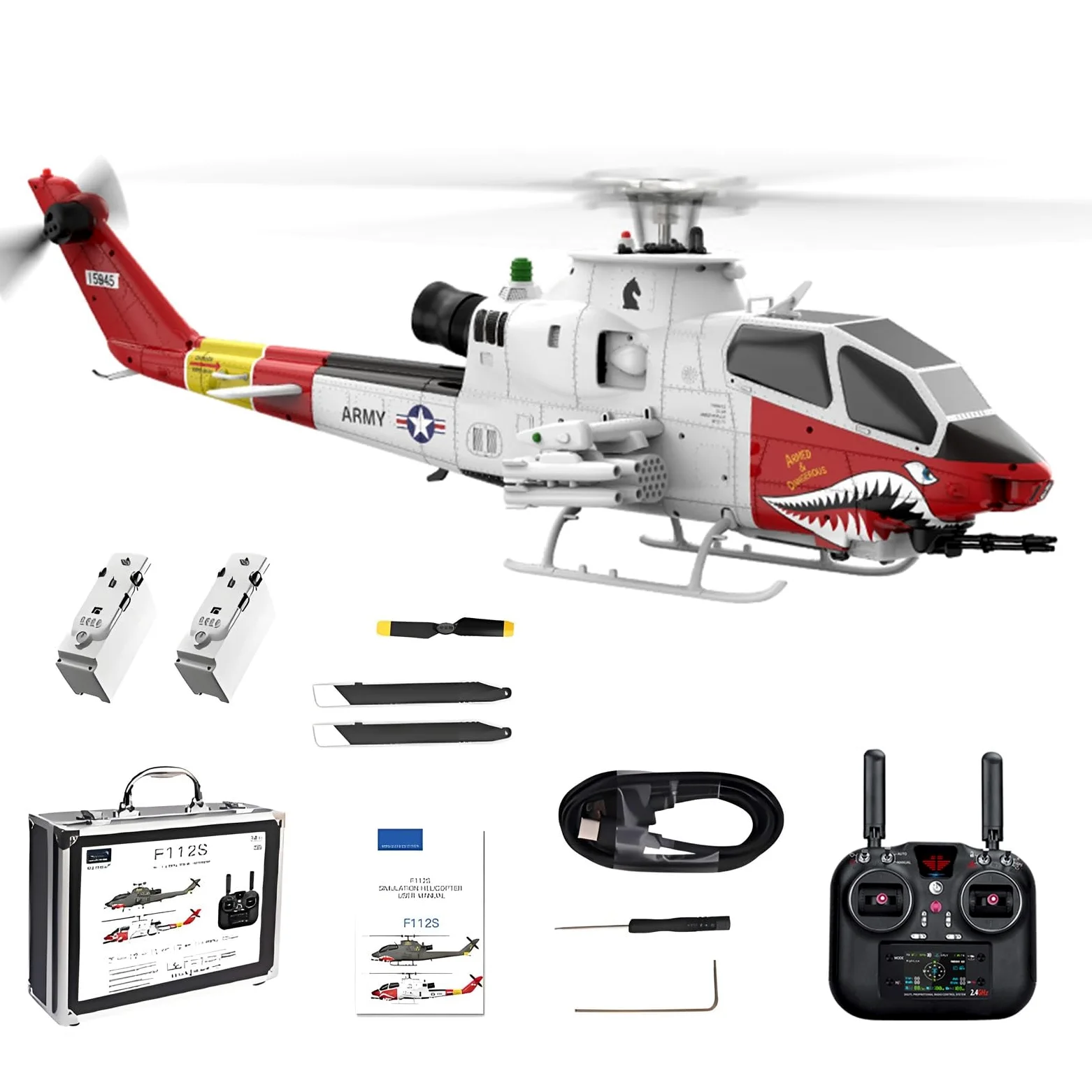 Elicottero radiocomandato elettrico brushless Flying Wolf GPS con volo di oltre 15 minuti doppia batteria custodia per il trasporto adatto ad adulti e principianti(White)