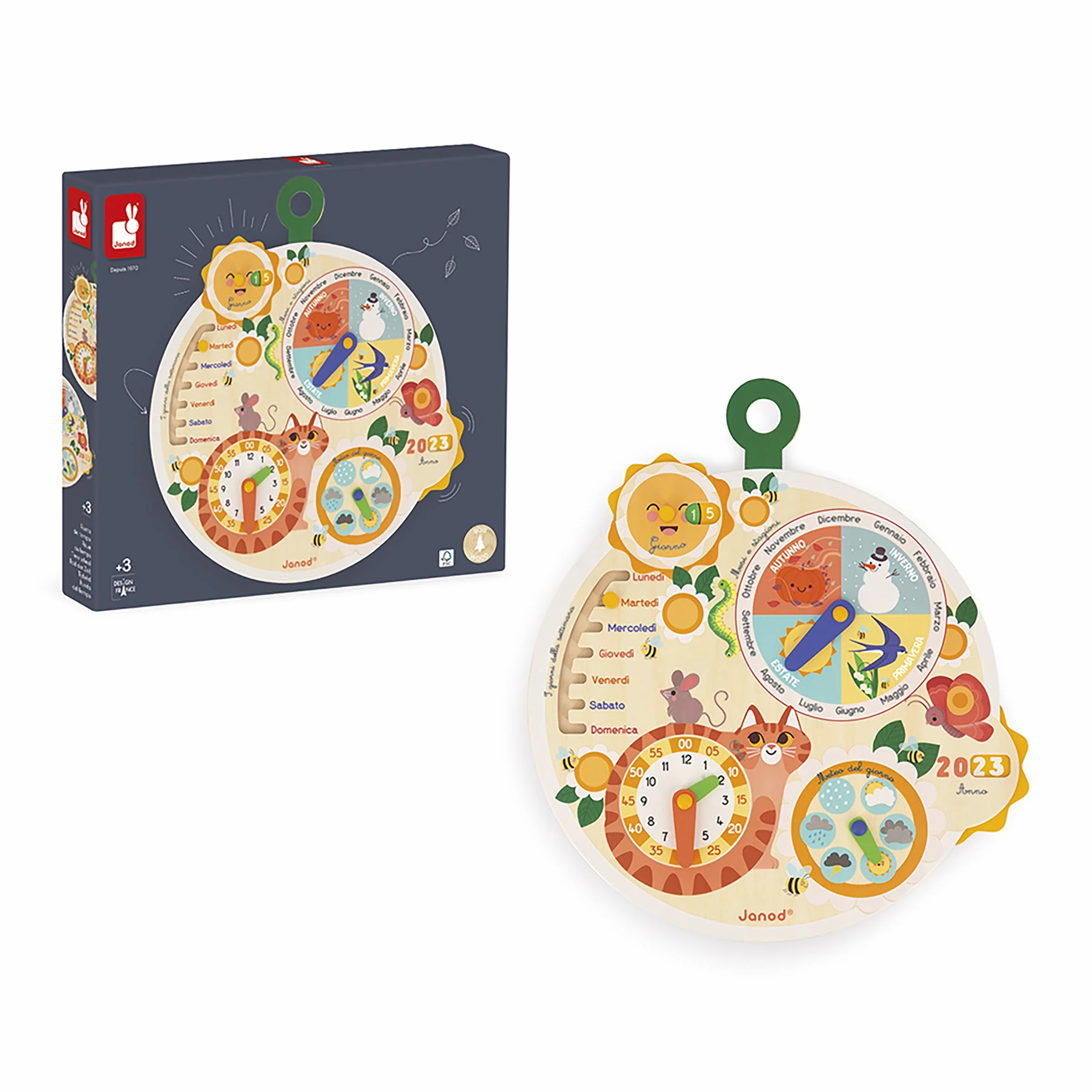 Janod - Ruota del Tempo in Legno FSC - Calendario Educativo per Bambini - Gioco Educativo - Giocattolo in Legno FSC - dai 3 Anni, J09624