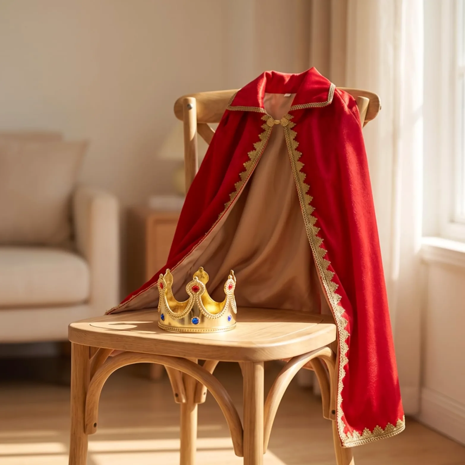 Mantello per Bambini Mantello Regale Costume Tunica Corona in Poliestere con Collo Alto Apertura Frontale E Finiture Ornate Adatto per Recite