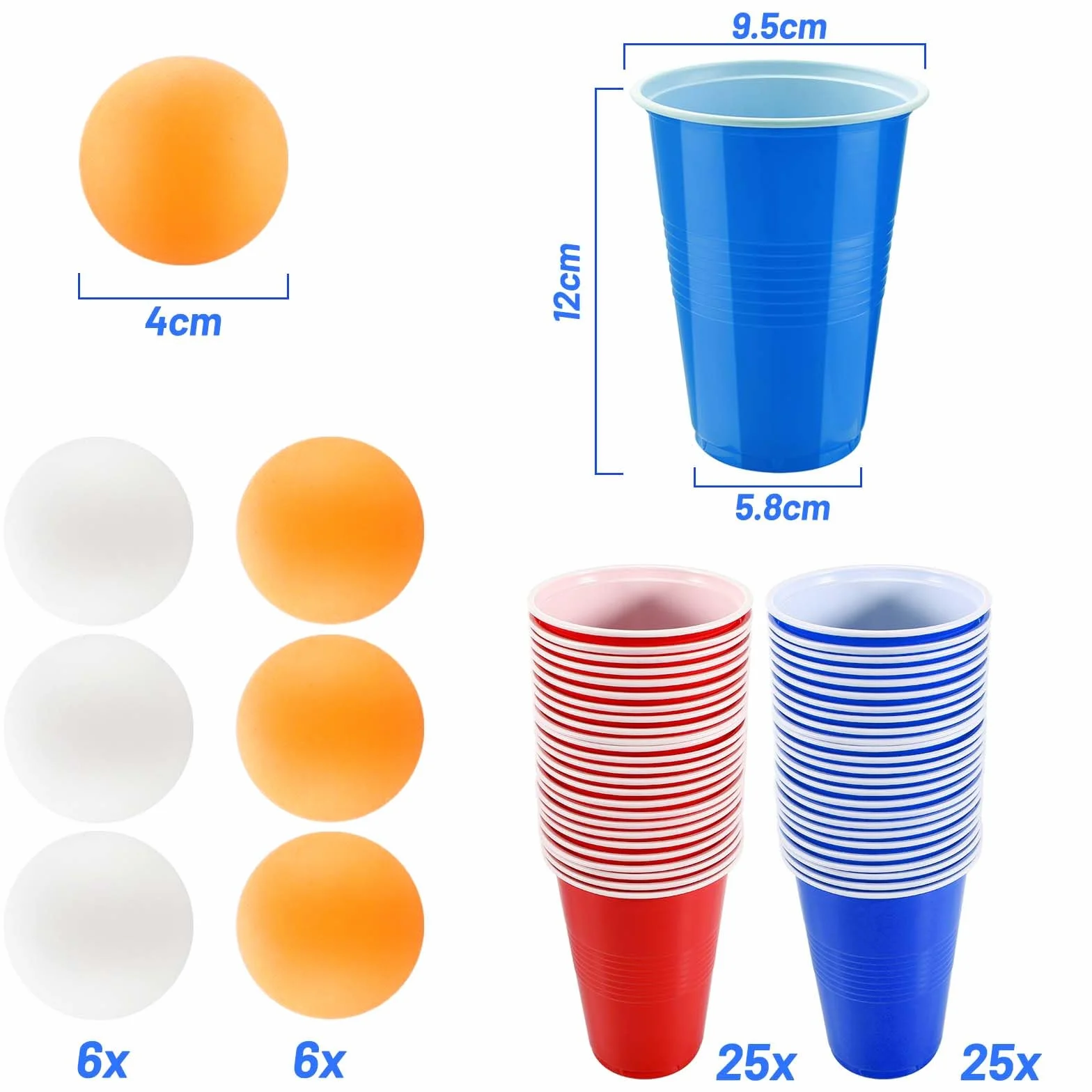 Litimkat Set di Bicchieri da Birra Pong, 50 Bicchieri Beer Pong(500ml) e 12 Palline da P ing Pong, Bicchieri riutilizzabili, per Giochi di bevute, Feste, Compleanni, Festival, Matrimoni, Campeggio