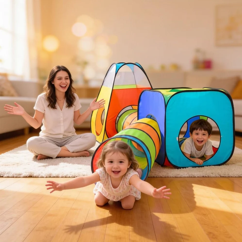 4 in 1 Pop Up di Tenda e Tunnel da Gioco Bambini Tenda Giocattolo Tunnel Bambino Ball Pool per Bambini e Bambine incl. Borsa per Il Trasporto B