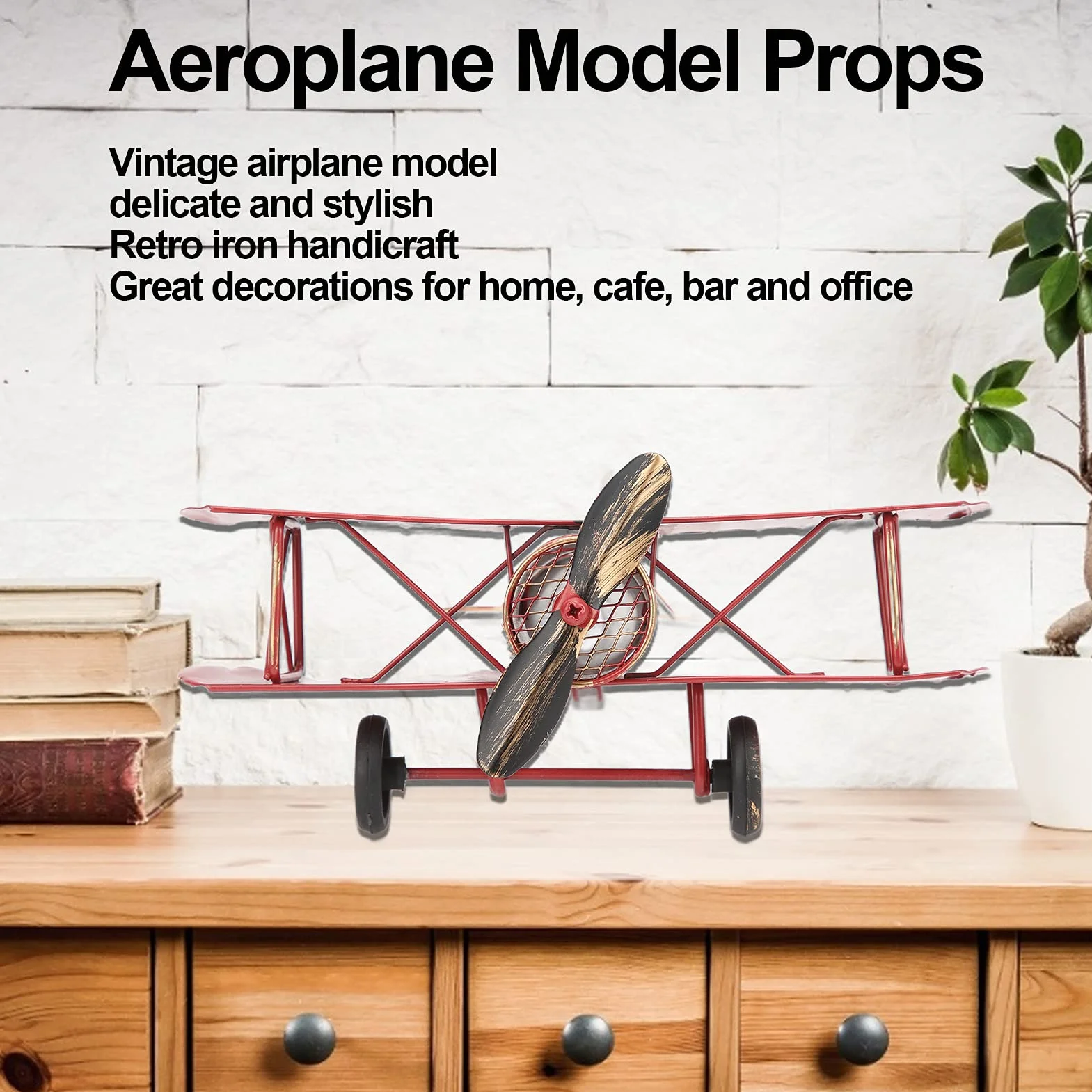 Modello Aeroplano retrò Biplane Vintage Artigianale Delicato Tricolore Decorazione Ornamento Rosso