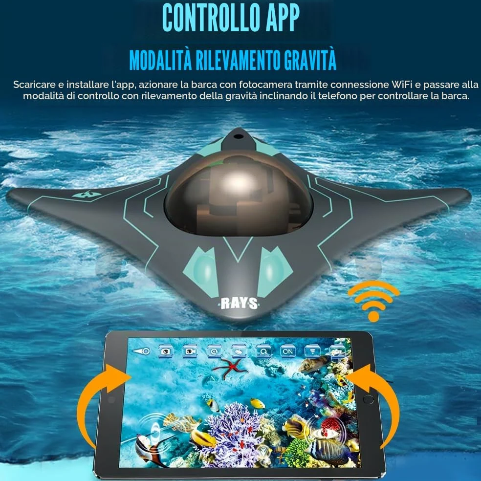 Barca telecomandata, barca RC con telecamera ad alta definizione, luci LED, controllo senza fili tramite app, angolo della telecamera regolabile, nave spaziale ad alta velocità