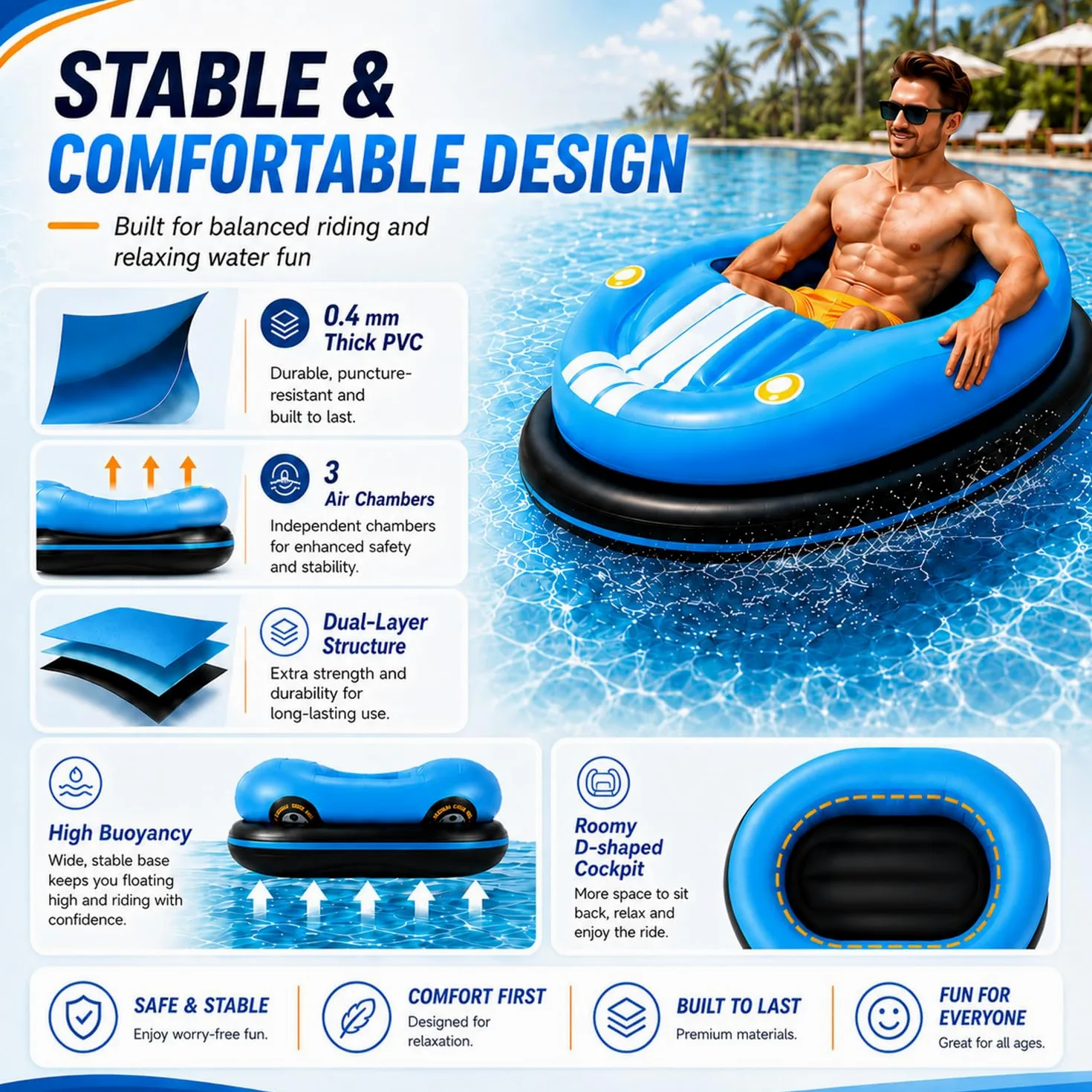 Gonfiabile Con Motore, Materassino a Motore, Gonfiabile Motorizzato | Capacità Di Carico 120 Kg, Struttura a Doppio Strato, Con Propulsore Omnidirezionale a 360°, Per Giochi Acquatici E Relax