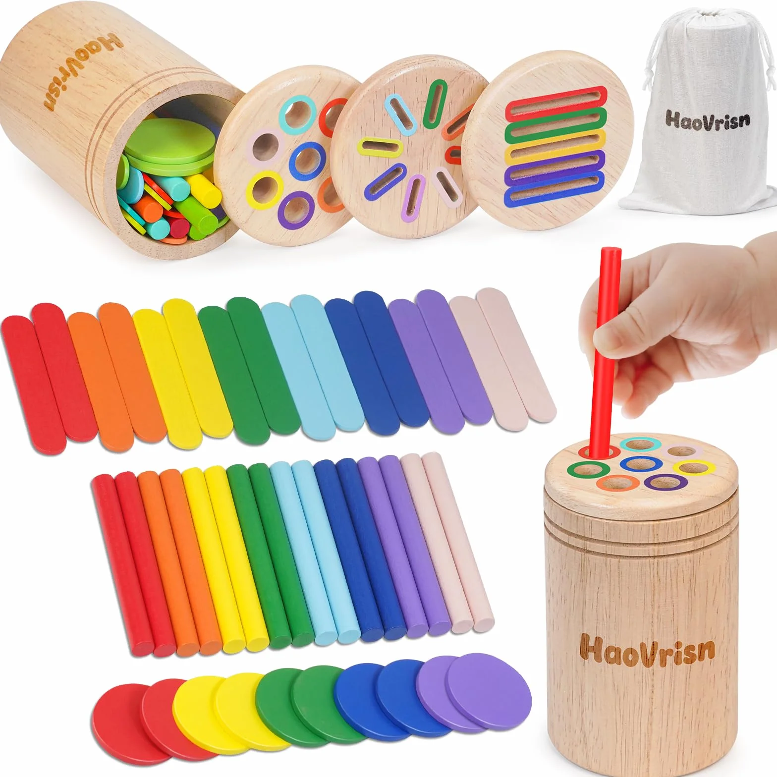 HaoVrisn Giochi Bambini 1 2 3 Anni, 3 in 1 Giochi Montessori 1 2 3 4 Anni, Legno Colori per Bambini 1 2 3 Anni, Gioco Bambino 1 2 3 4 Anni con Borsa per la Conservazione
