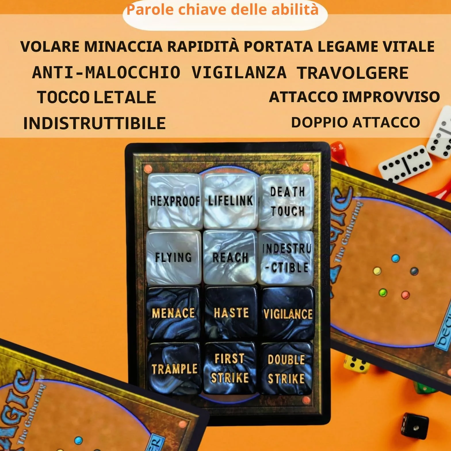 65 PCS MTG Contatori di Dadi - Contatore di Parole Abilità, -1/+1 Life Counter, Shield Life Counter Dice, Marble Colour D6 Dice Dice, per MTG, TCG, Giochi di Carte (sacchetto nero incluso)