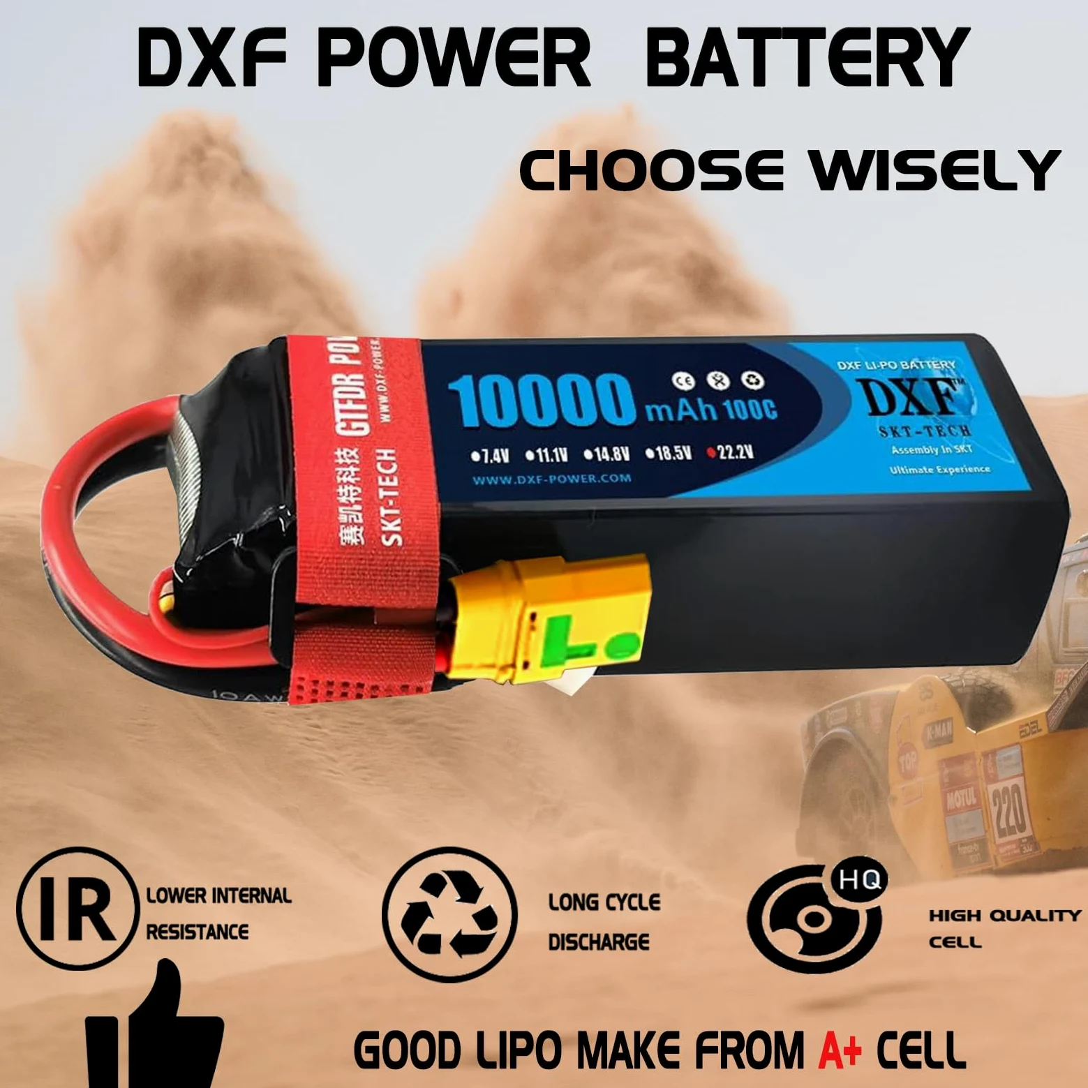 DXF 2 confezioni di batterie LIPO, 6S LIPO da 22,2 V, 10000 mAh, 100 C, spina XT90S, per drone, aerei RC, camion, elicotteri e altro, LIPO 6S, batteria in formato 6S1P
