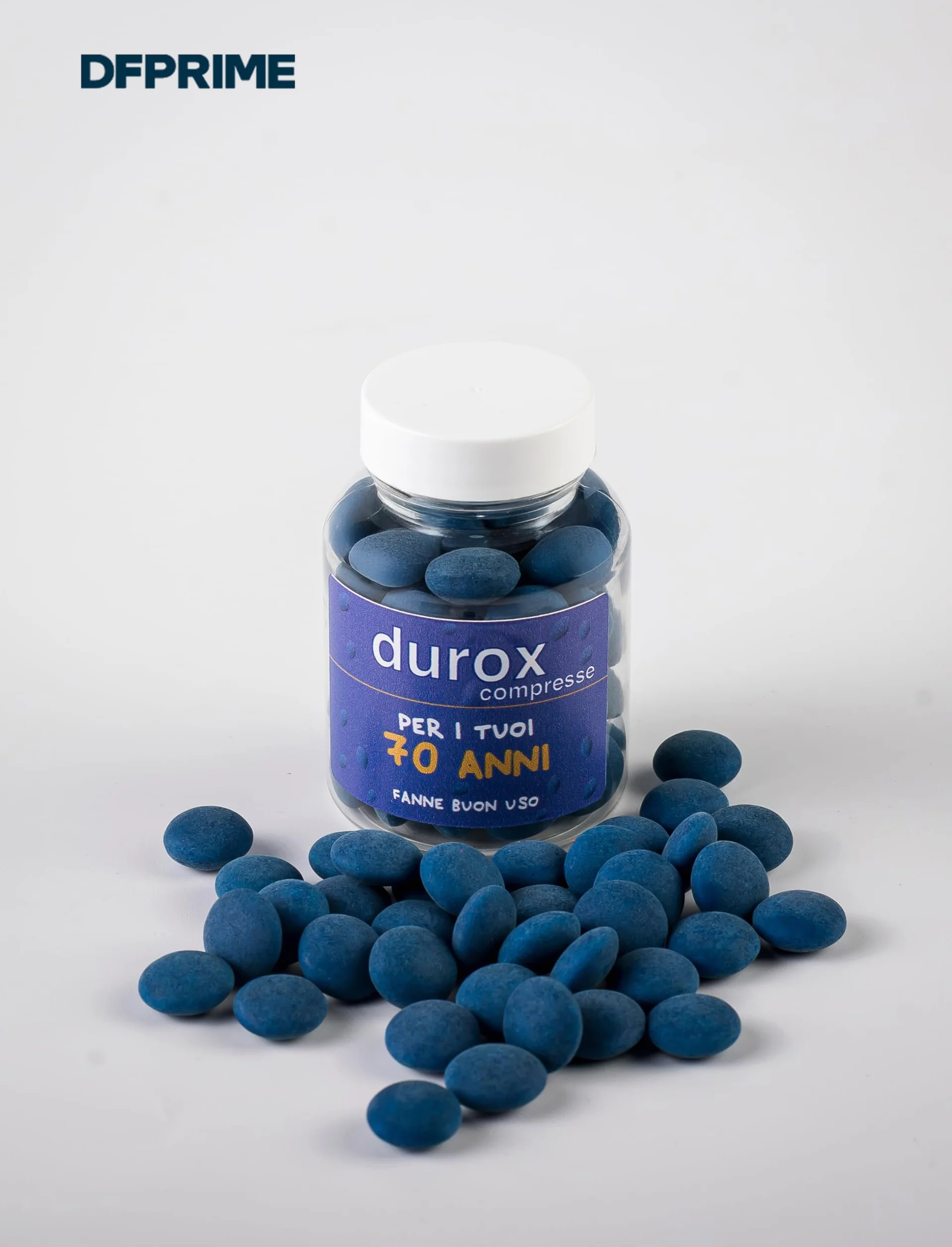 DUROX Compresse Blu 70 Anni – Scherzo Wiagras Goliardico per Uomo – Idea Regalo Divertente Compleanno 70 anni – Confetti Blu al Cioccolato – FANNE BUON USO