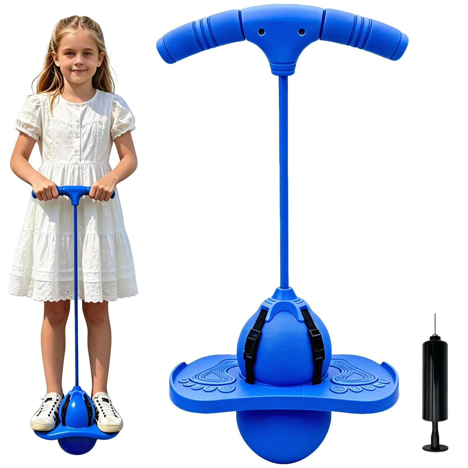 Pogo Ball for Adults, Balance Jumping Ball for Kids, Palla Rimbalzante con Maniglia Maniglie E Pompa (Blau)