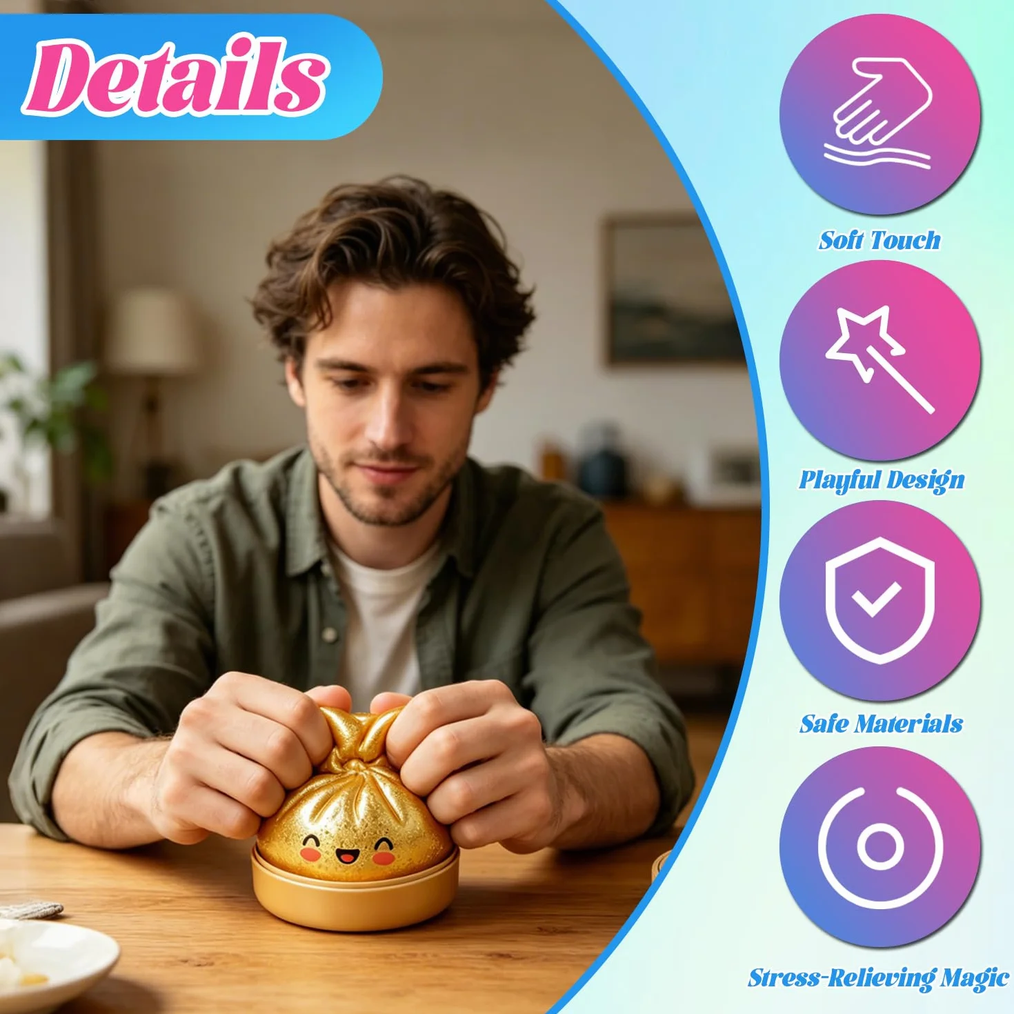 Giant Dumpling Squishy 4 Pezzi Ravioli Glitterati Antistress Giocattolo Stress Ball Ufficio