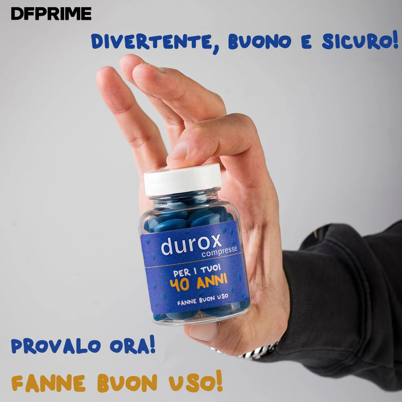 DUROX Compresse Blu 40 Anni – Scherzo Wiagras Goliardico per Uomo – Idea Regalo Divertente Compleanno 40 anni – Confetti Blu al Cioccolato – FANNE BUON USO