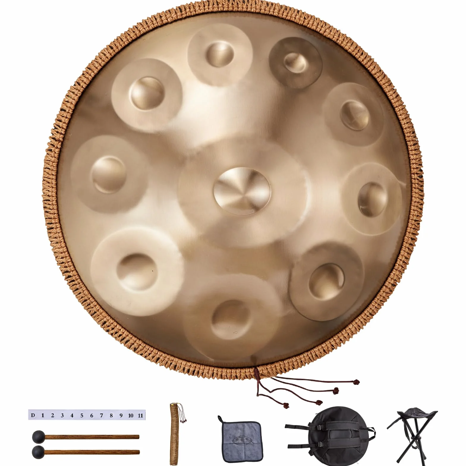 VEVOR Handpan Tamburo 550 mm, 10 Toni in Re Minore - Con Mazze, Supporto, 432 Hz Borsa per Trasporto - Strumento Sonoro Curativo per Adulti Principianti