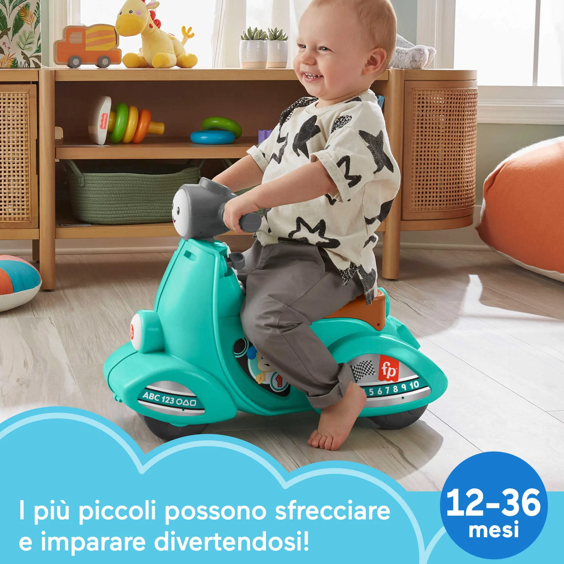 Fisher-Price Ridi & Impara Smart Stages Scooter Giocattolo cavalcabile Primi Passi Multilingue Bambini 12+ Mesi HMV76