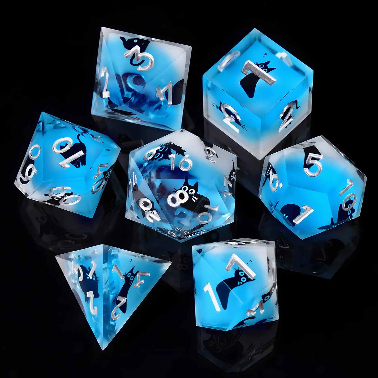 ORUZA 7 dadi in resina poliedrica, DND, set di dadi per gatti, in resina, bordo affilato, per dungeons e dragon, RPG MTG Pathfinder