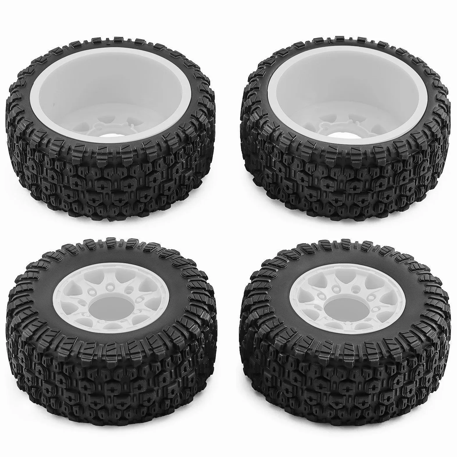 4 Pezzi Ruote Auto Giocattolo Pneumatici Ricambio Adattatori Inclusi Gomma PP Installazione Pratica Adatti a Modellismo Radiocomandato Riparazione RIC, Bianco