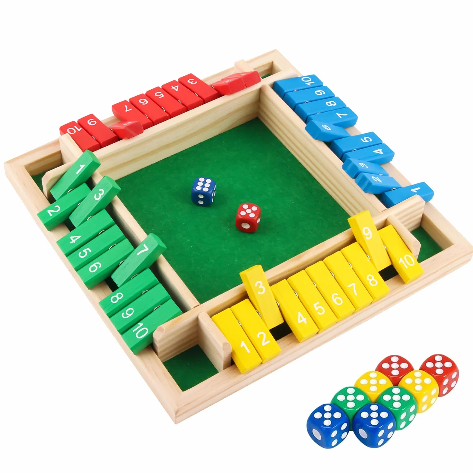 ACTOYS Shut the Box, Giochi da Tavolo, Dadi da Gioco con 2 Dadi, Gioco per 4 Giocatori, Classico Gioco da Tavolo, giochi da tavolo, Gioco di Matematica per bambini e adulti (B)