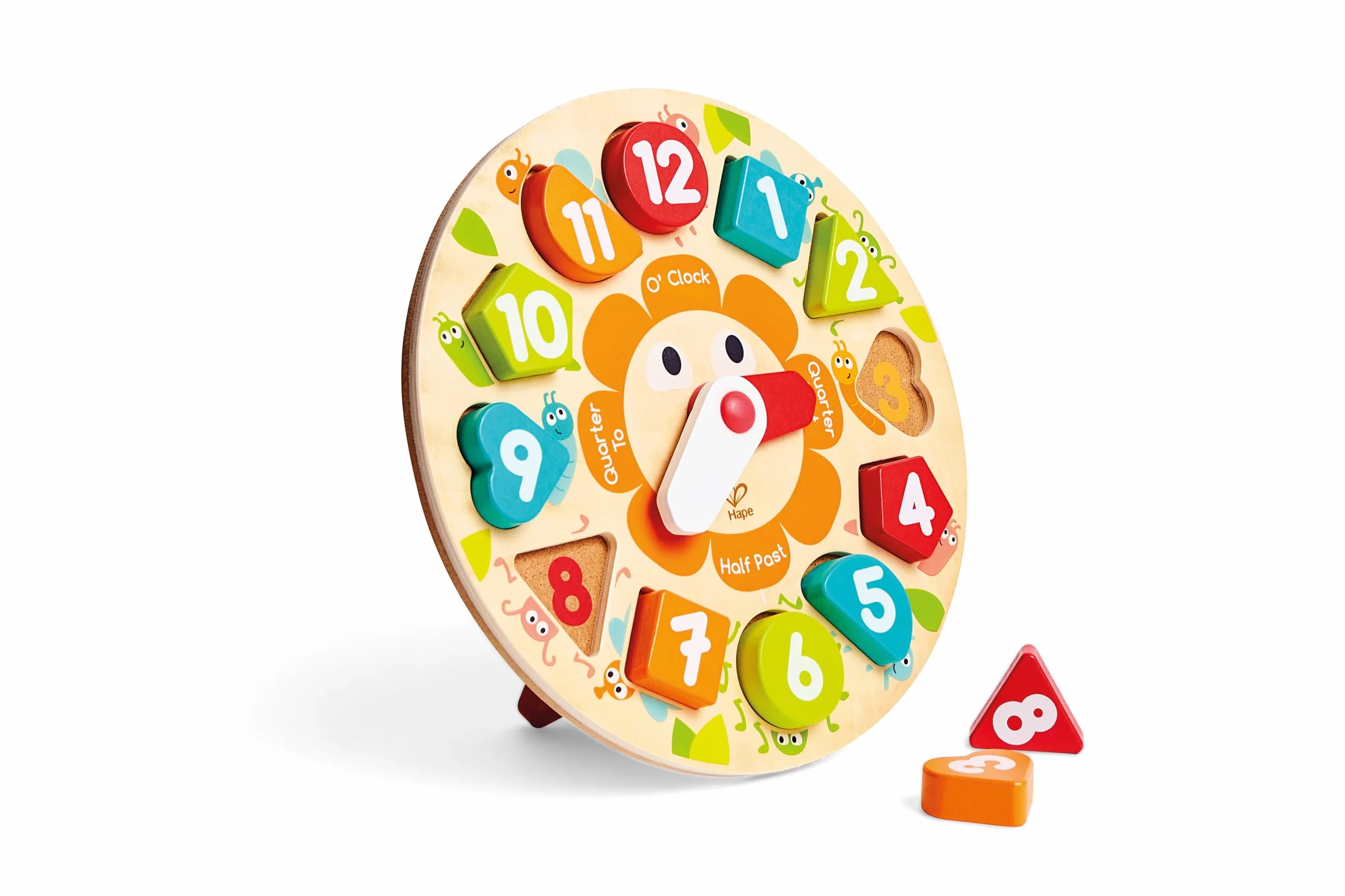 Hape Puzzle Orologio Incastro in Legno - Impara a Leggere l’Ora con Forme e Colori, Gioco Educativo per Bambini