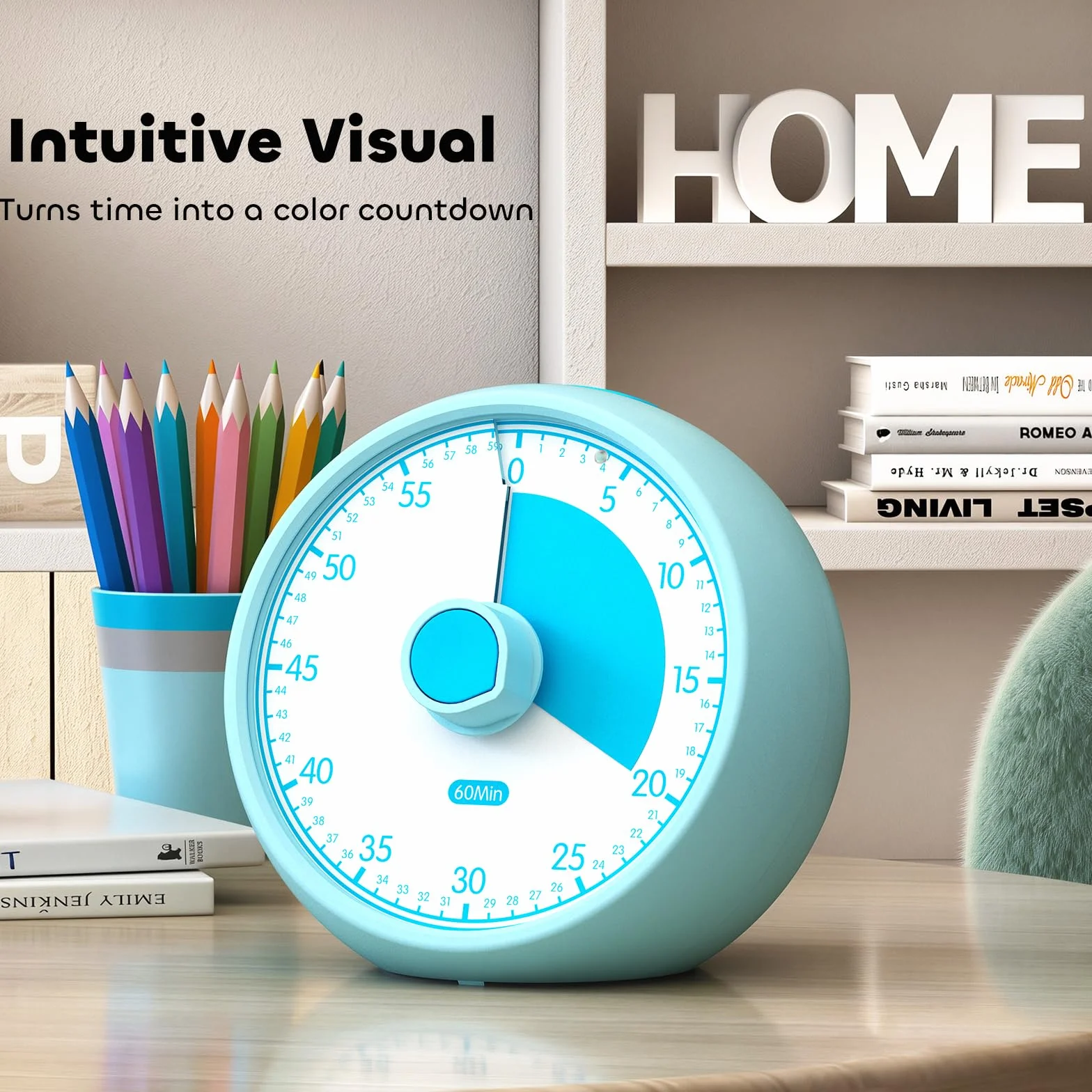 Timer Visivo per Bambini 60 Minuti – Timer Analogico Silenzioso a Conto Alla Rovescia,Strumento di Concentrazione per ADHD e Autismo,Gestione del Tempo per Compiti (Tutto blu)