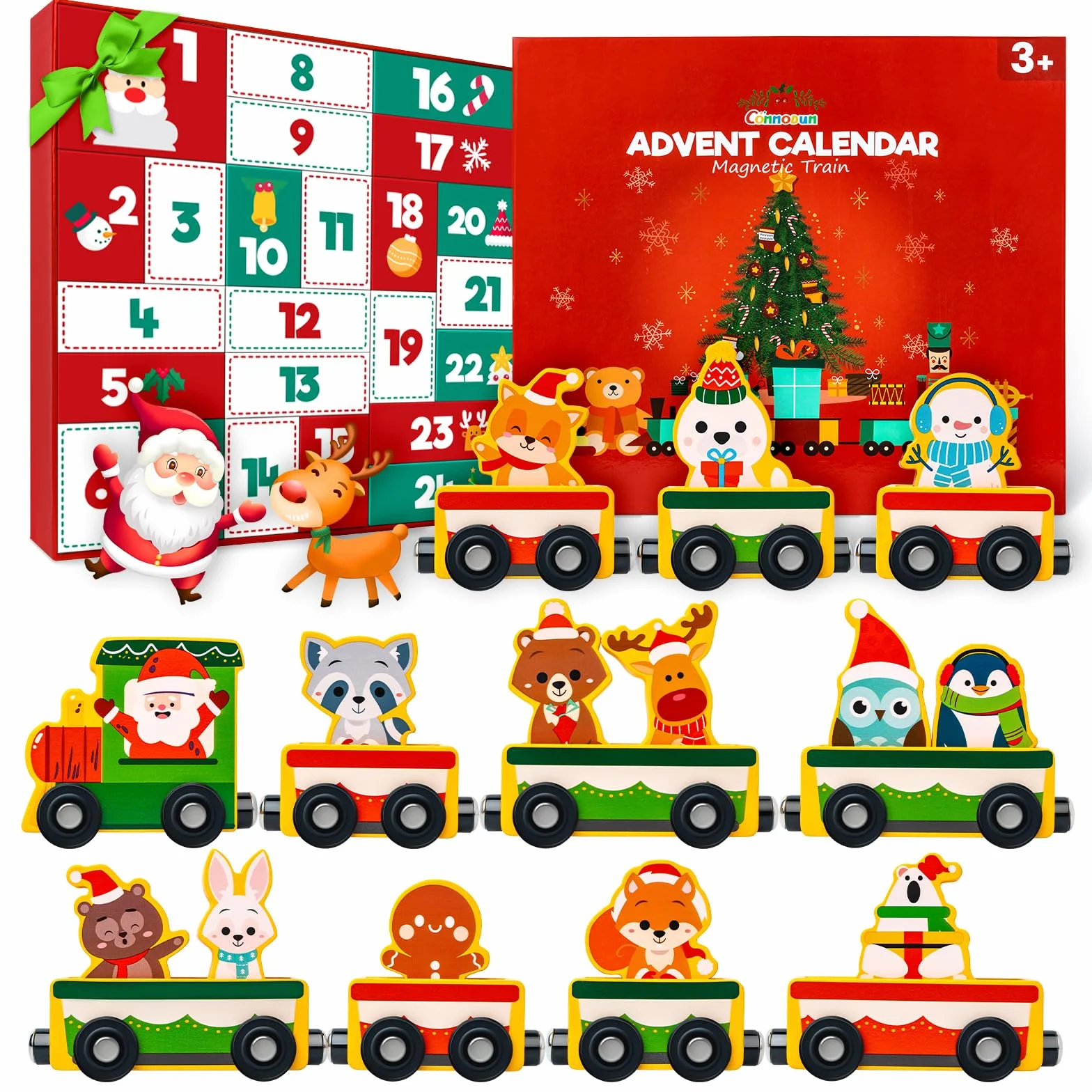 Calendario dell'Avvento 2025, Commodum Calendario dell'avvento con 24 Trenino Legno Bambini, Trenino Legno Giocattolo per Bambini, Regalo Giocattoli Bambina, Regali di Natale Originali per Bambina