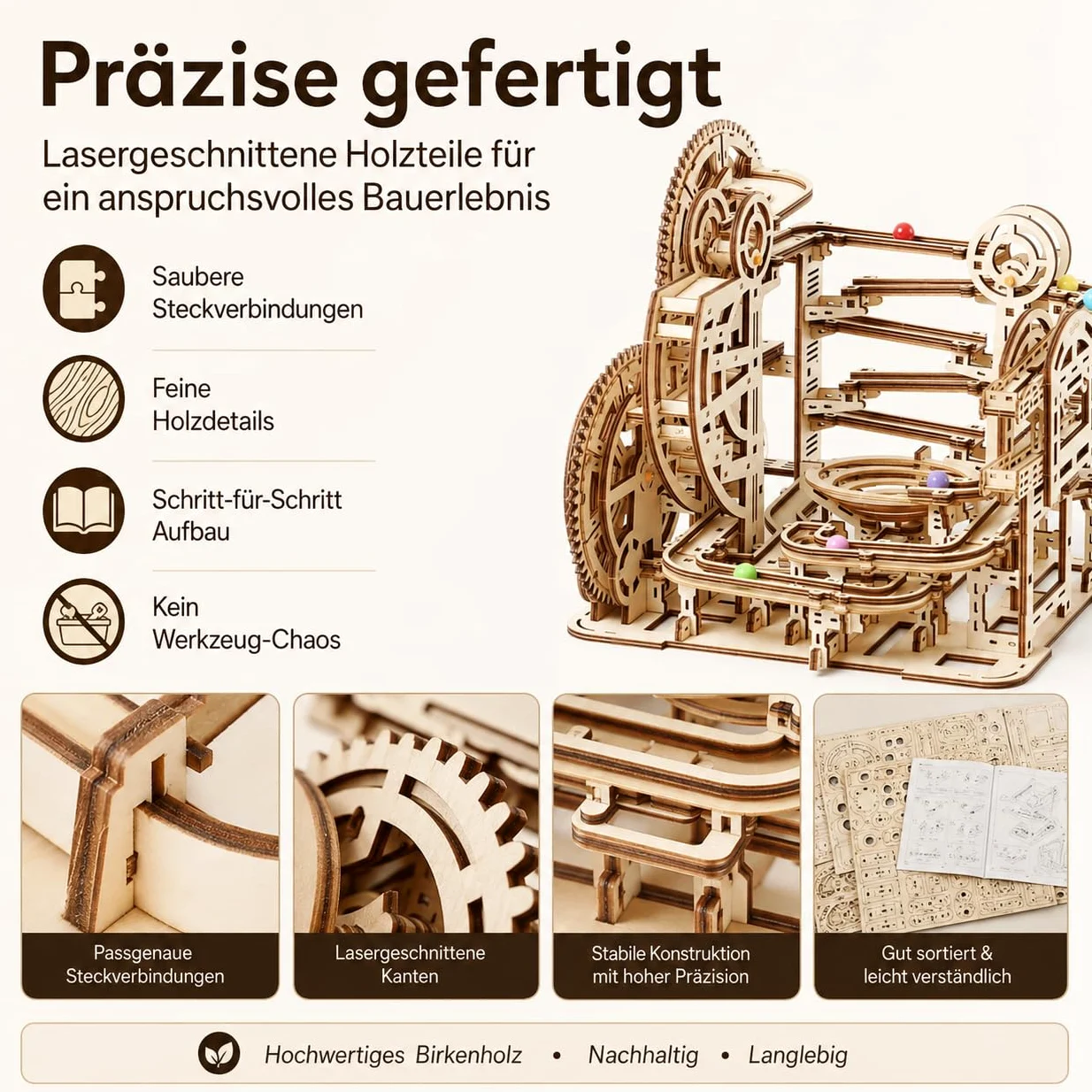 Puzzle in legno 3D Marble Maze – Modello meccanico fai da te per adulti e bambini, kit creativo con ingranaggi, giocattolo educativo e regalo per appassionati di fai da te e modellismo, 396 pezzi