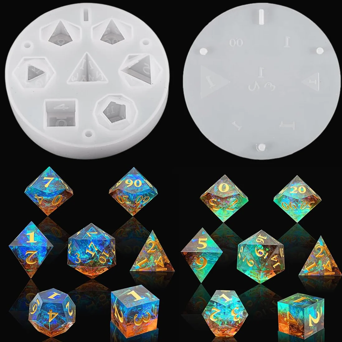 Stampi Silicone Dadi D&D, Stampo Dadi Poliedrici per Giochi di Società, Stampini Resina Epossidica Dadi Poliedrici, Dice Resin Molds per DND RPG MTG Dungeon and Dragons Gioco (Dadi D&D)