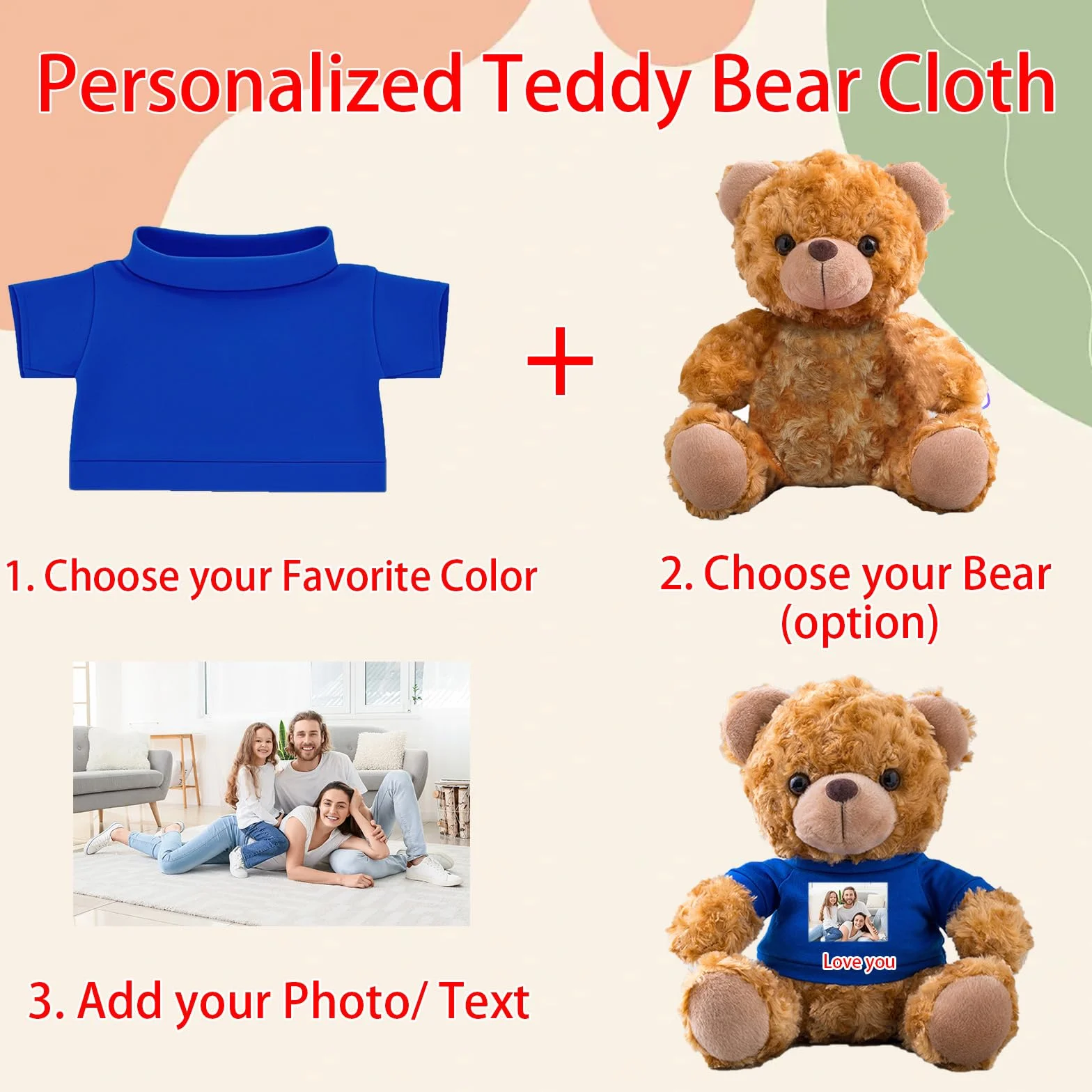 Vestiti Personalizzati per Oorsacchiotti con Nome del Foto, Abbigliamento Personalizzato Animali Peluche Adatto a Orsi di Peluche di 20-40 cm, Abbigliamento Personalizzato per Bambole