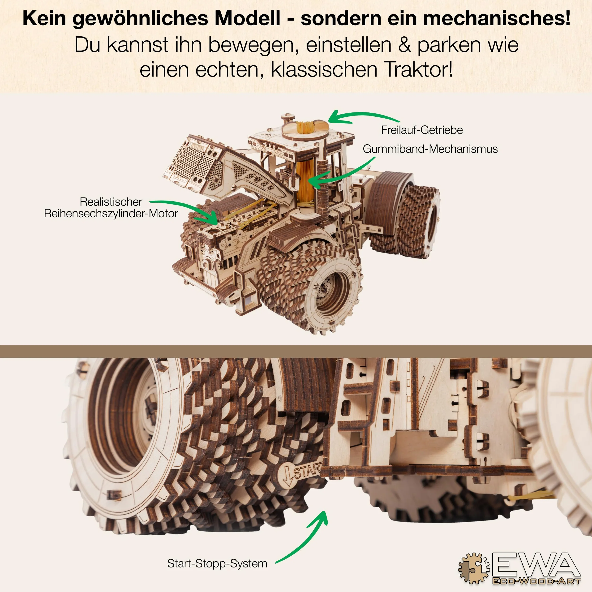 EWA Eco-Wood-Art - Trattore "KIROVETS K-7M" - Puzzle meccanico tridimensionale - Puzzle per adulti e adolescenti - Collezione senza colla - 596 dettagli.