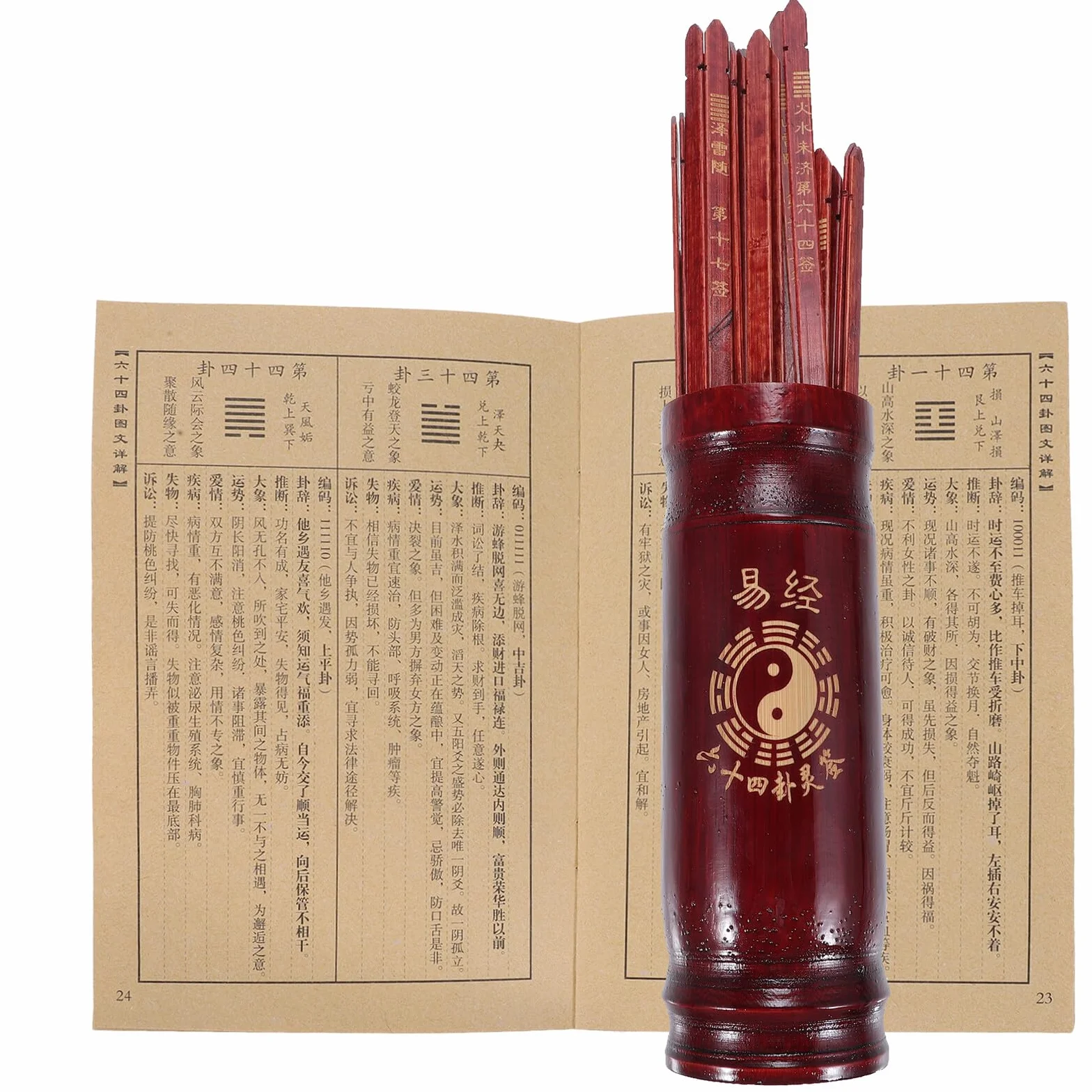 Set Bastoncini Divinazione Cinesi in Legno con Secchio e Libro, Oggetti di Scena per Giochi di Predizione della Fortuna, per Riunioni Familiari e Templi, Stile Tradizionale Cinese