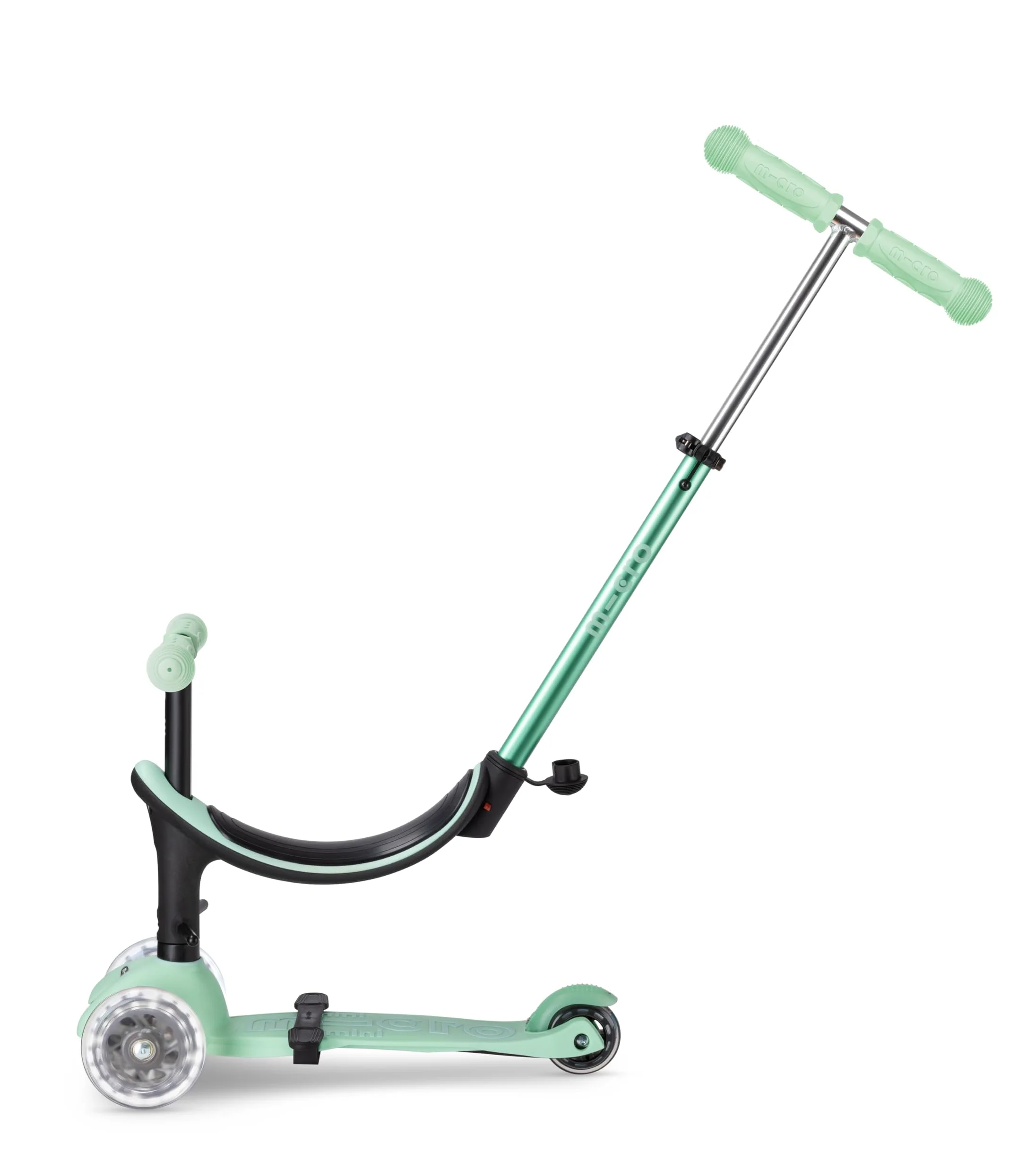 Micro Mini2Grow - Monopattino deluxe a LED per bambini, da 1 a 6 anni, per ragazzi e ragazze, a 3 ruote, sedile regolabile e impugnatura per genitori, ruote LED, limite di peso 50 kg