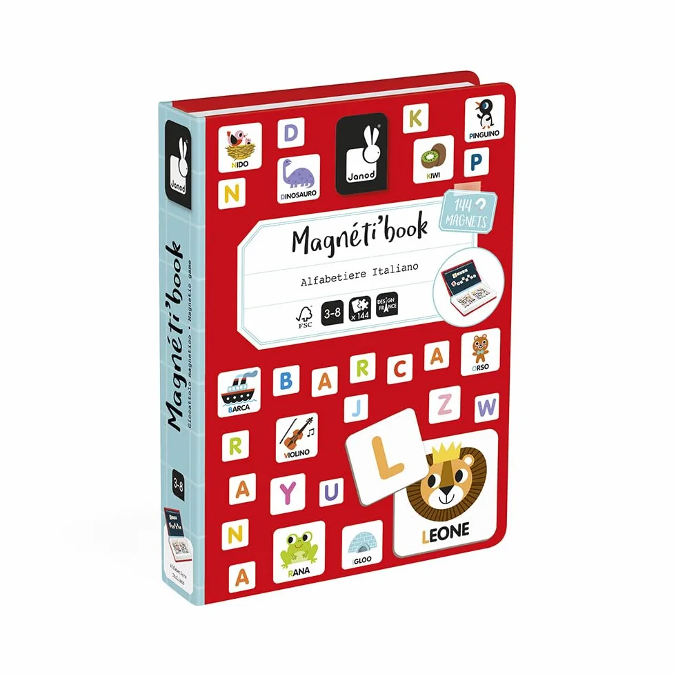 Janod - Magneti'Book Alfabeto - Gioco Educativo Magnetico 142 Pezzi - Versione Italiana - da 3 Anni, J02594